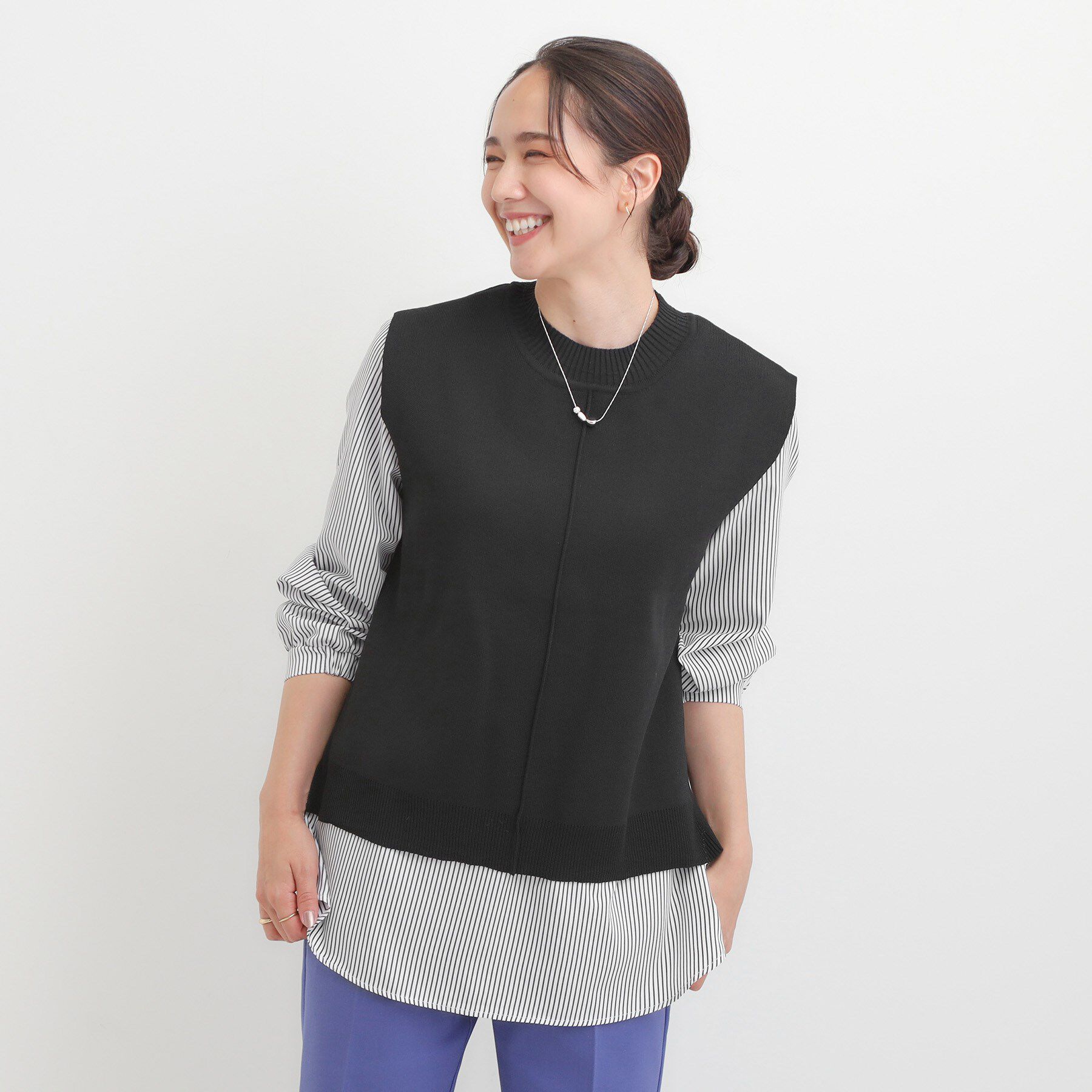 SHOO･LA･RUE「【S-LL/2点セット】着回し自在 ニットベスト＋フレアブラウス」|ニット・セーター|