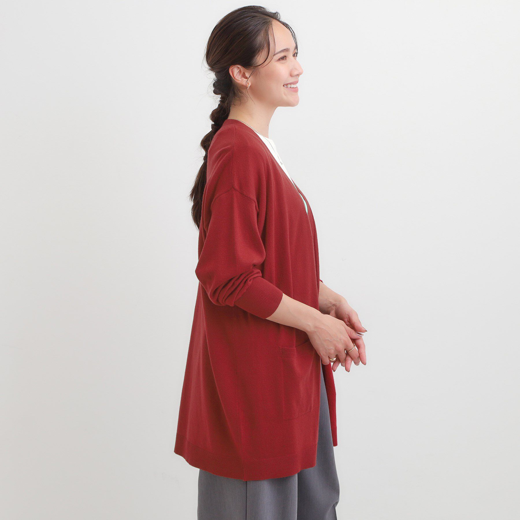 SHOO･LA･RUE「【洗える/体型カバー】もちもちタッチが心地よい トッパーカーディガン」|カーディガン|