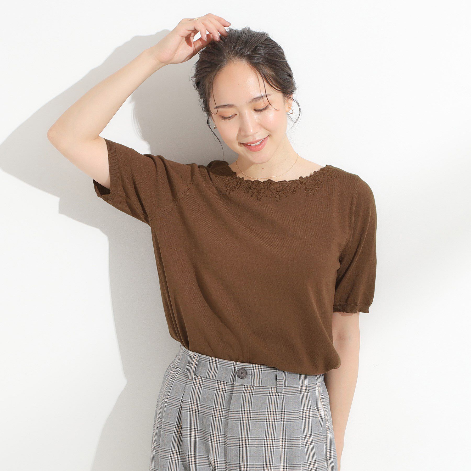 SHOO･LA･RUE「【洗える/S-LL/前後2WAY】きれい見え 刺繍ニットカーディガン」|カーディガン|