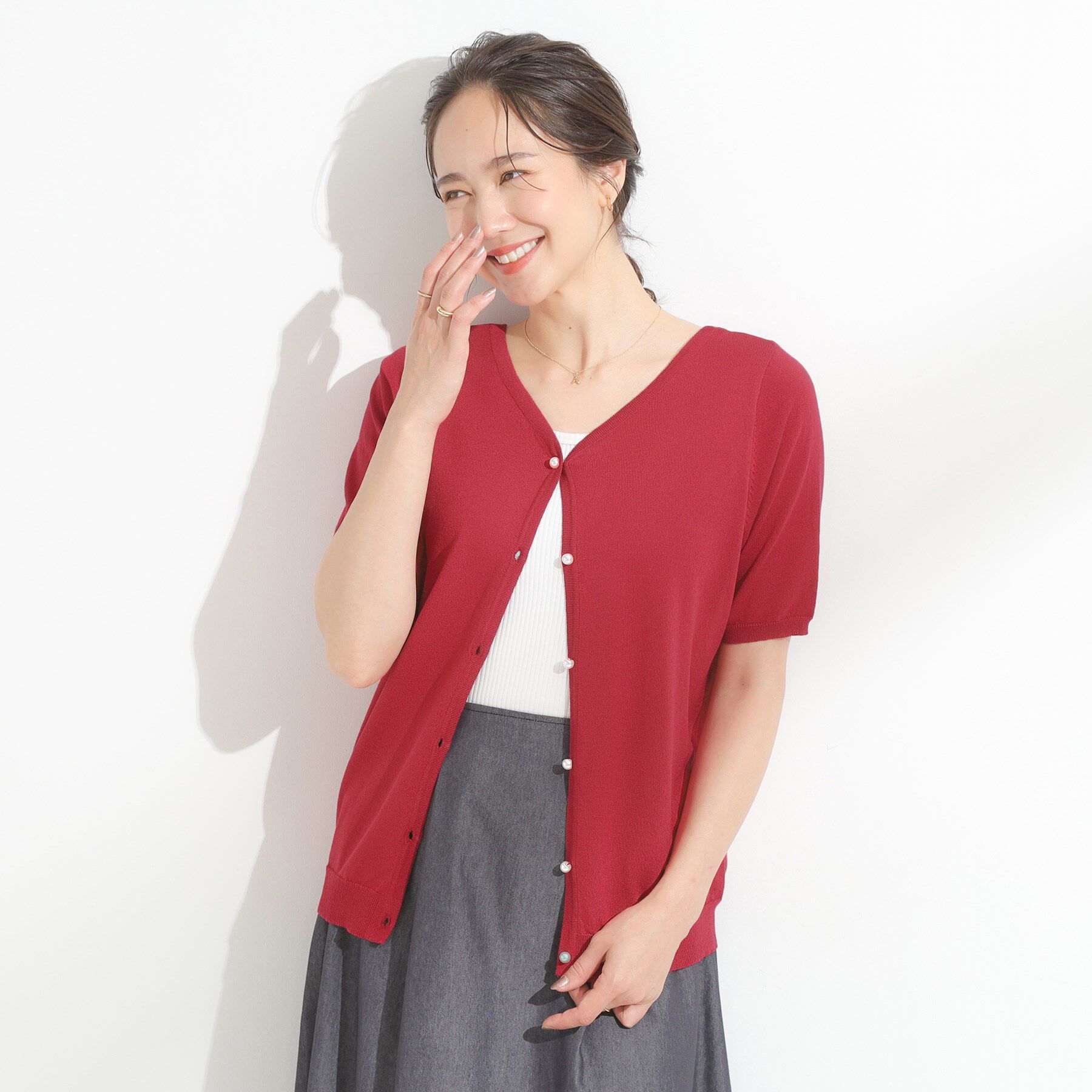 SHOO･LA･RUE「【洗える/S-LL/前後2WAY】きれい見え 刺繍ニットカーディガン」|カーディガン|