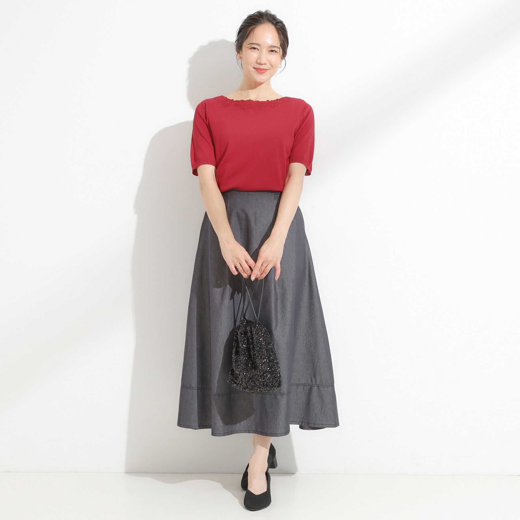 SHOO･LA･RUE「【洗える/S-LL/前後2WAY】きれい見え 刺繍ニットカーディガン」|カーディガン|