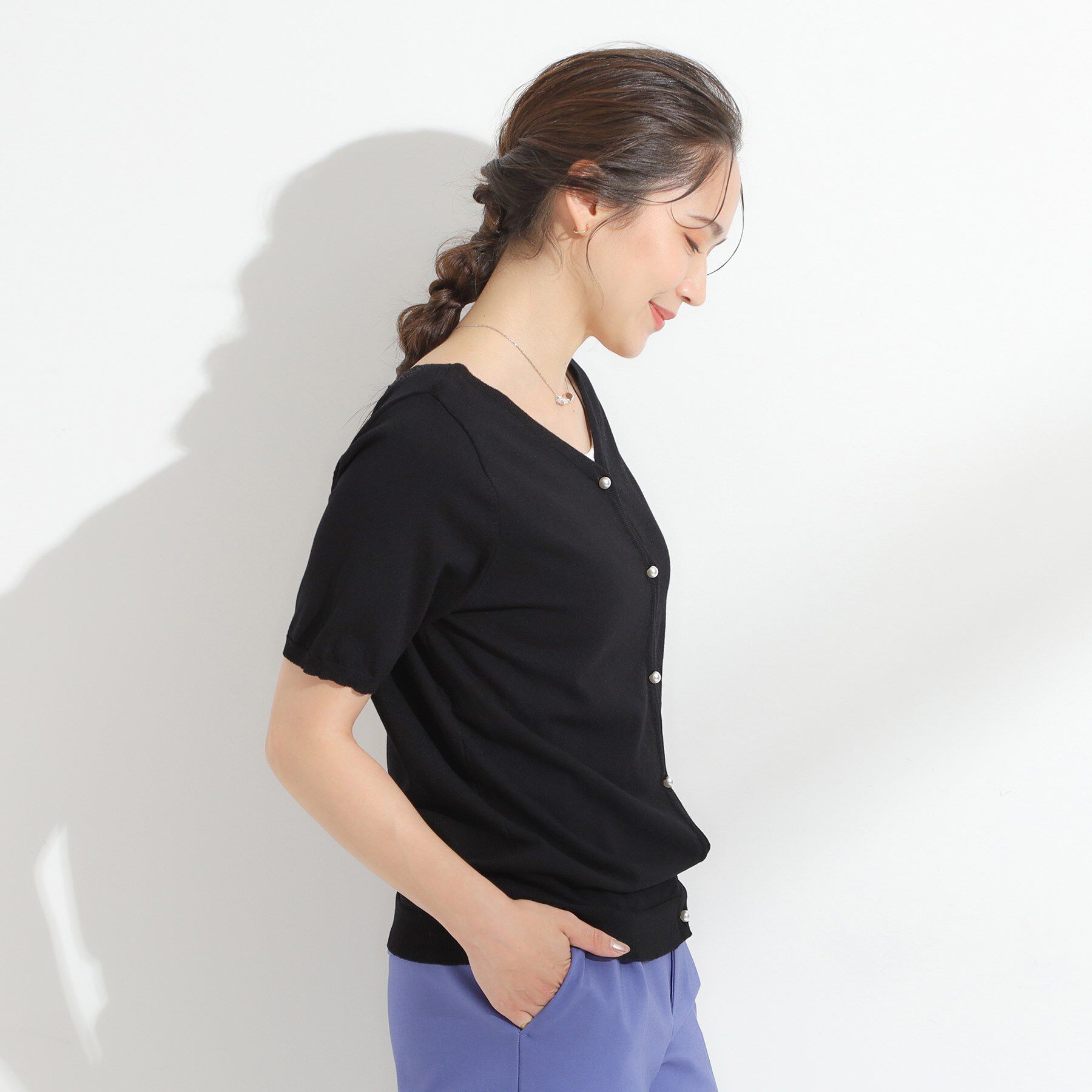 SHOO･LA･RUE「【洗える/S-LL/前後2WAY】きれい見え 刺繍ニットカーディガン」|カーディガン|