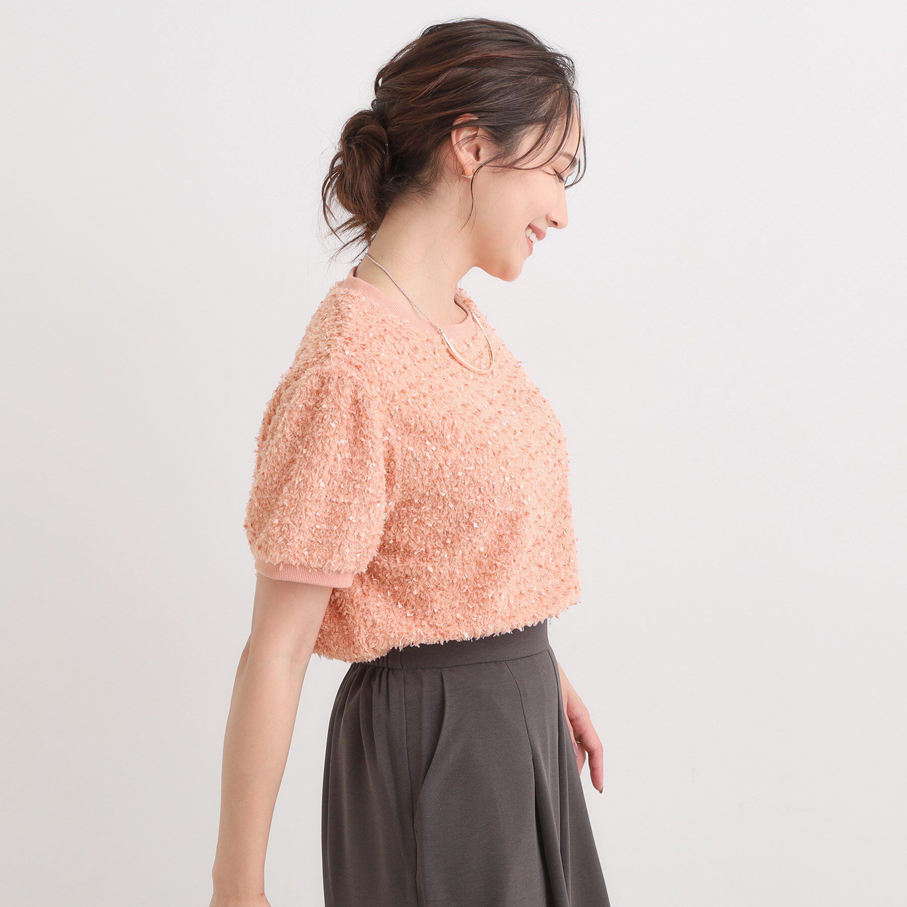 SHOO･LA･RUE「【S-LL】大人も着やすい愛らしさ リボンヤーン半袖トップス」|Tシャツ・カットソー|