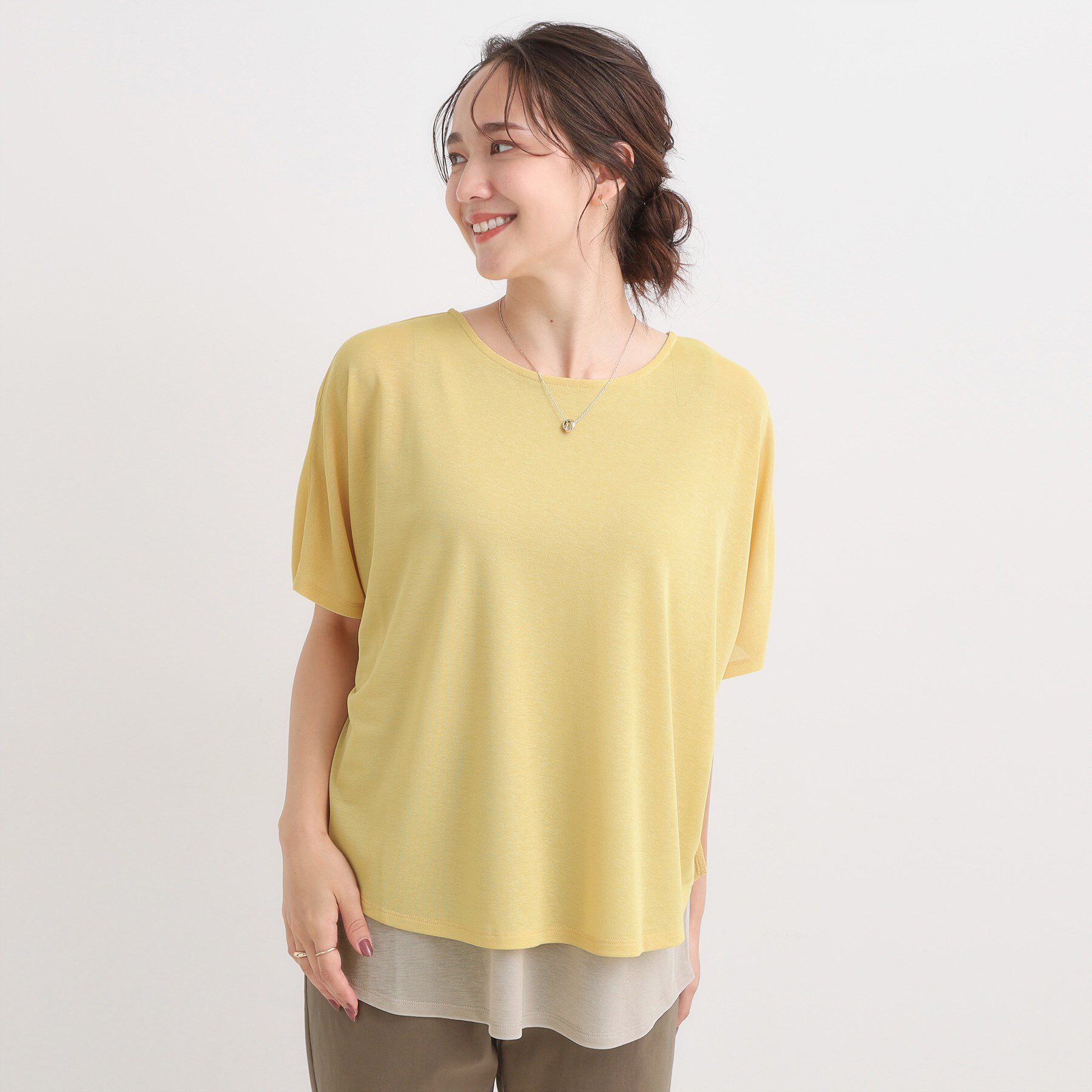 SHOO･LA･RUE「【S-LL/ひんやり/体型カバー】着るだけでサマ見え レイヤードトップス」|Tシャツ・カットソー|