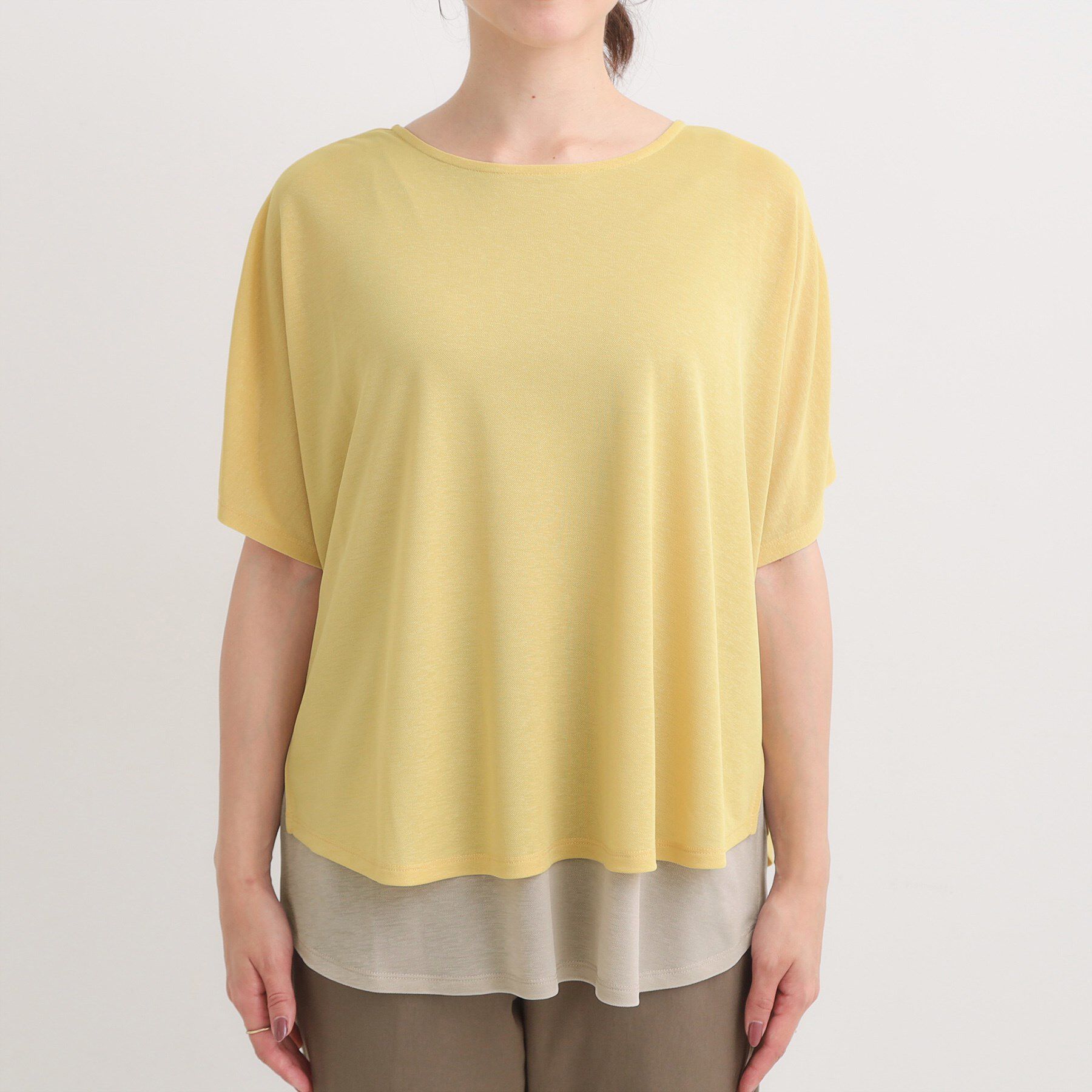 SHOO･LA･RUE「【S-LL/ひんやり/体型カバー】着るだけでサマ見え レイヤードトップス」|Tシャツ・カットソー|