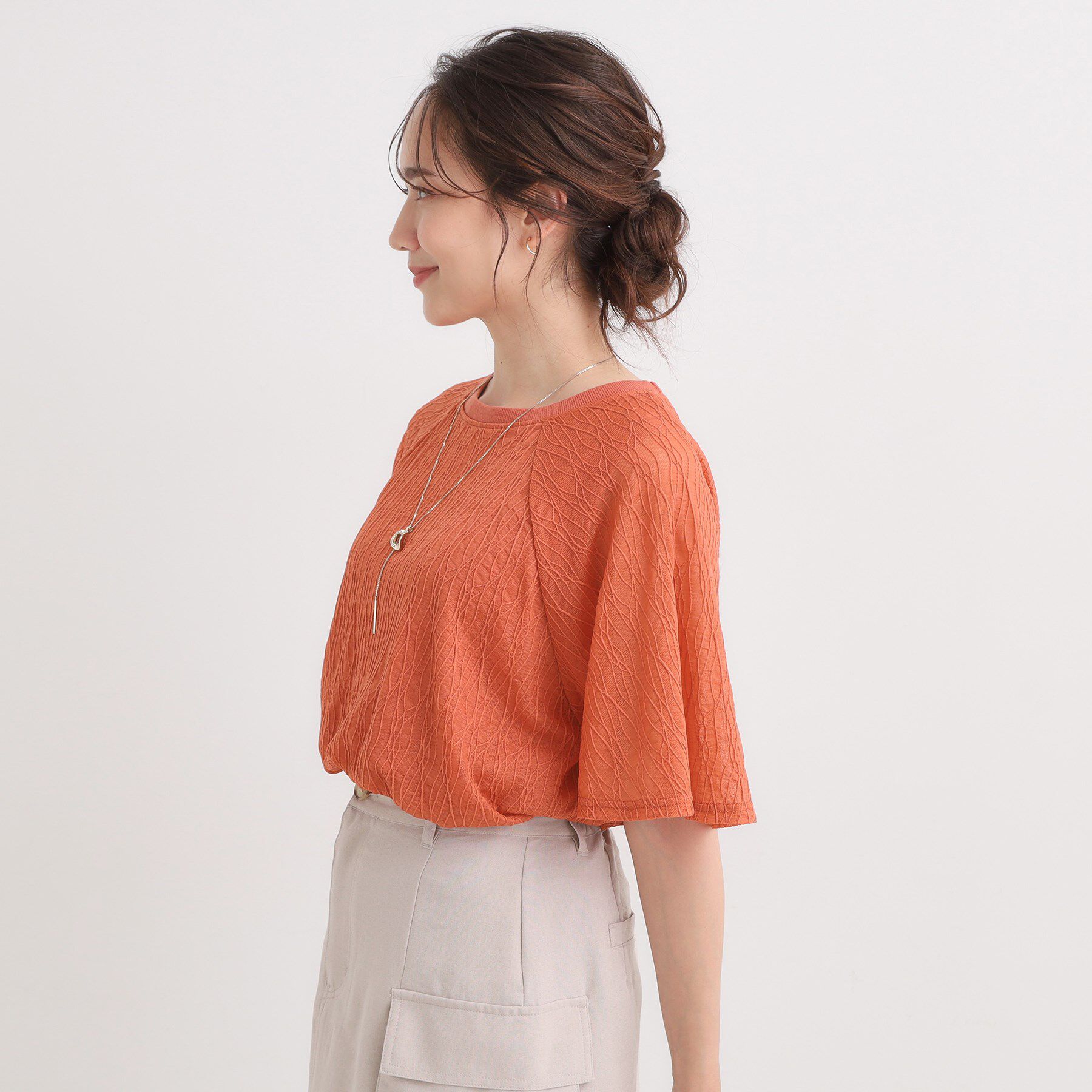 SHOO･LA･RUE「【S-LL/二の腕カバー】ウエーブ柄 インナードッキングトップス」|Tシャツ・カットソー|