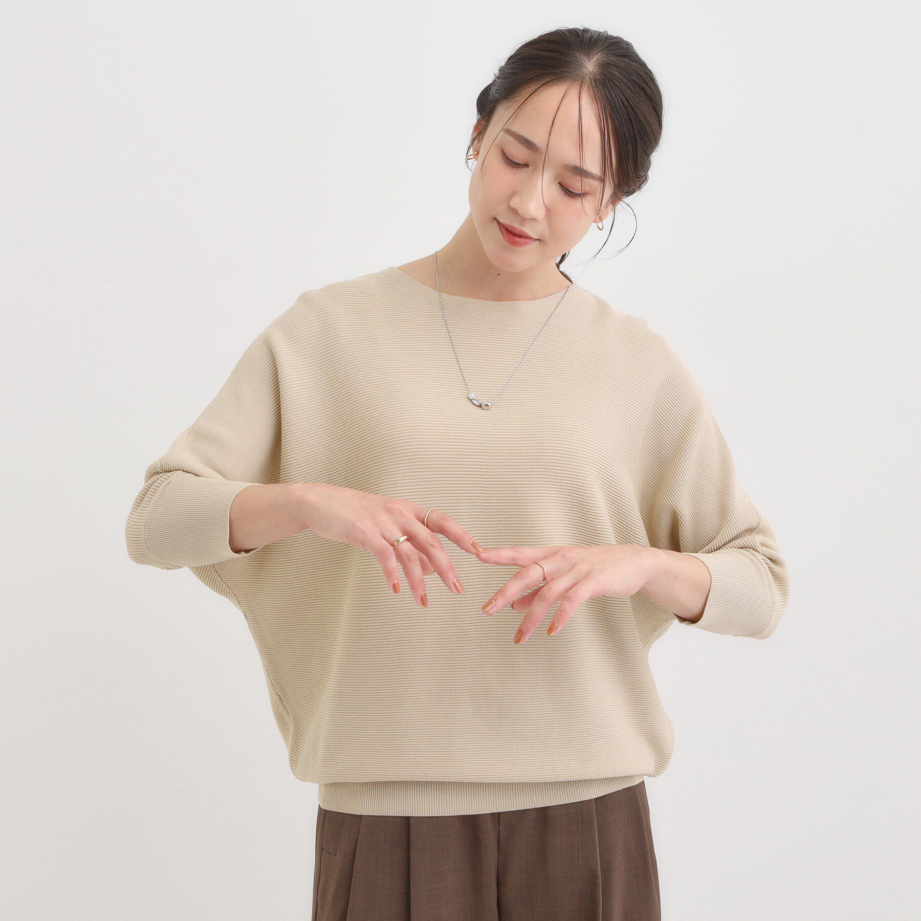 SHOO･LA･RUE「【洗える/毛玉になりにくい/UV】 ガータードルマン 7分袖ニット」|ニット・セーター|