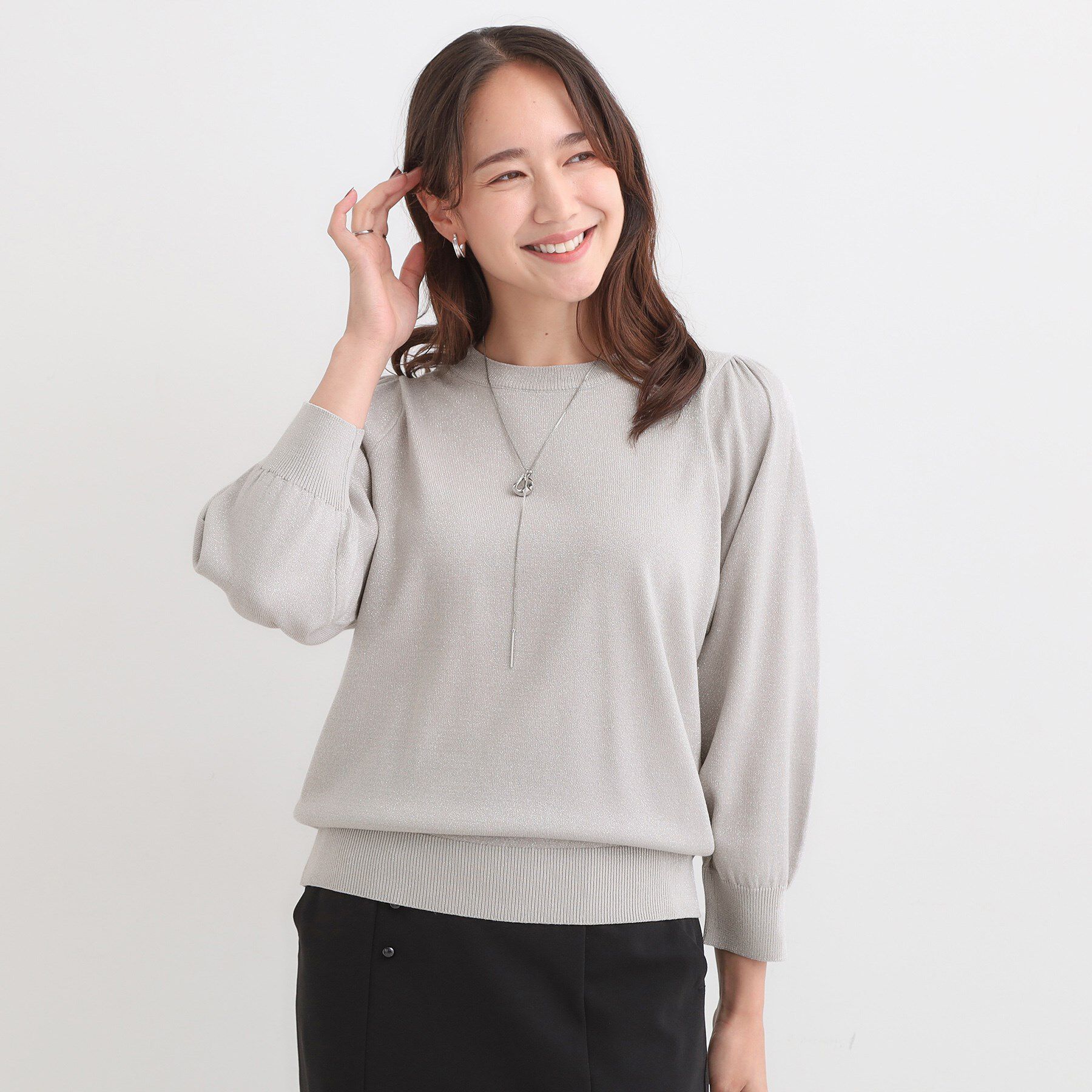 SHOO･LA･RUE「【洗濯機可/S-LL/アンサンブル可】8分袖で手元を華奢に魅せる さらっとタッチニット」|ニット・セーター|