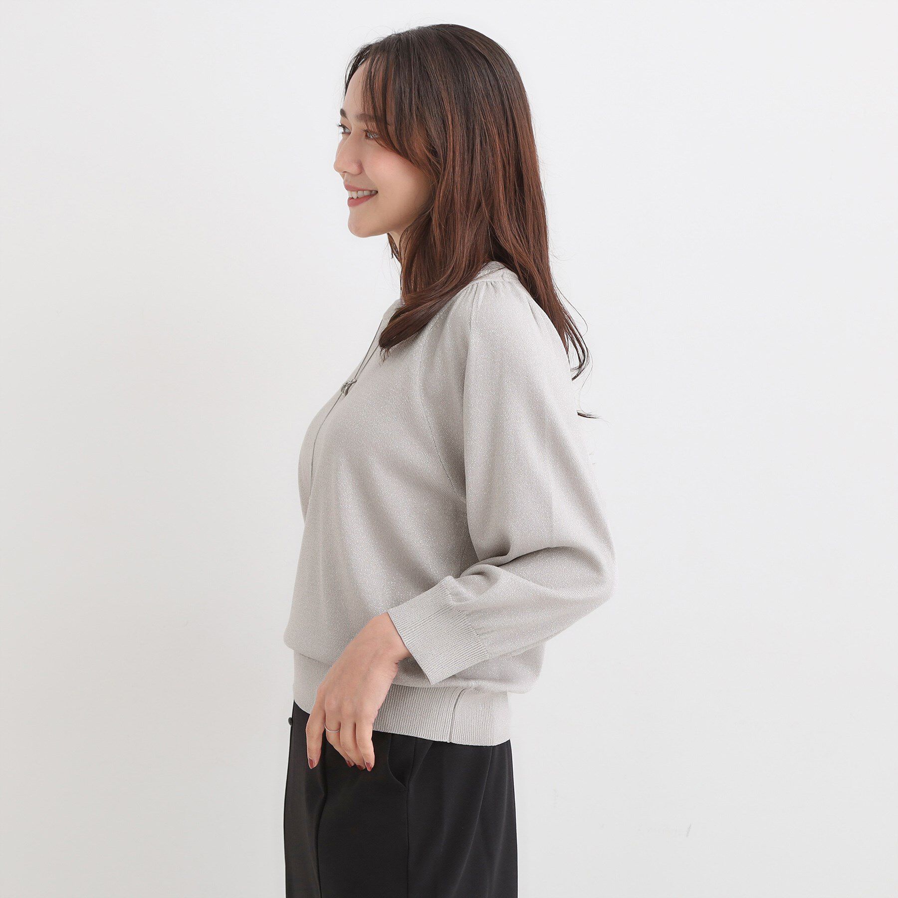 SHOO･LA･RUE「【洗濯機可/S-LL/アンサンブル可】8分袖で手元を華奢に魅せる さらっとタッチニット」|ニット・セーター|