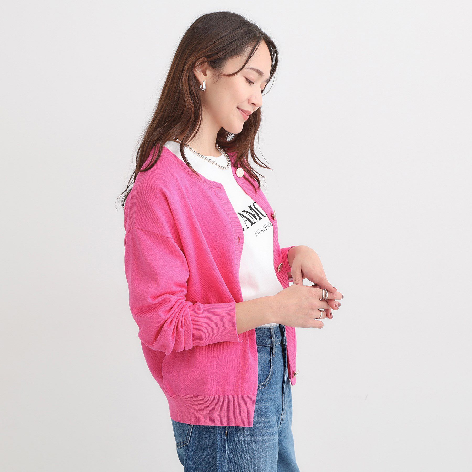 SHOO･LA･RUE「【洗える/S-LL/アンサンブル可】大人フェミニン さらっとタッチのニットカーディガン」|カーディガン|