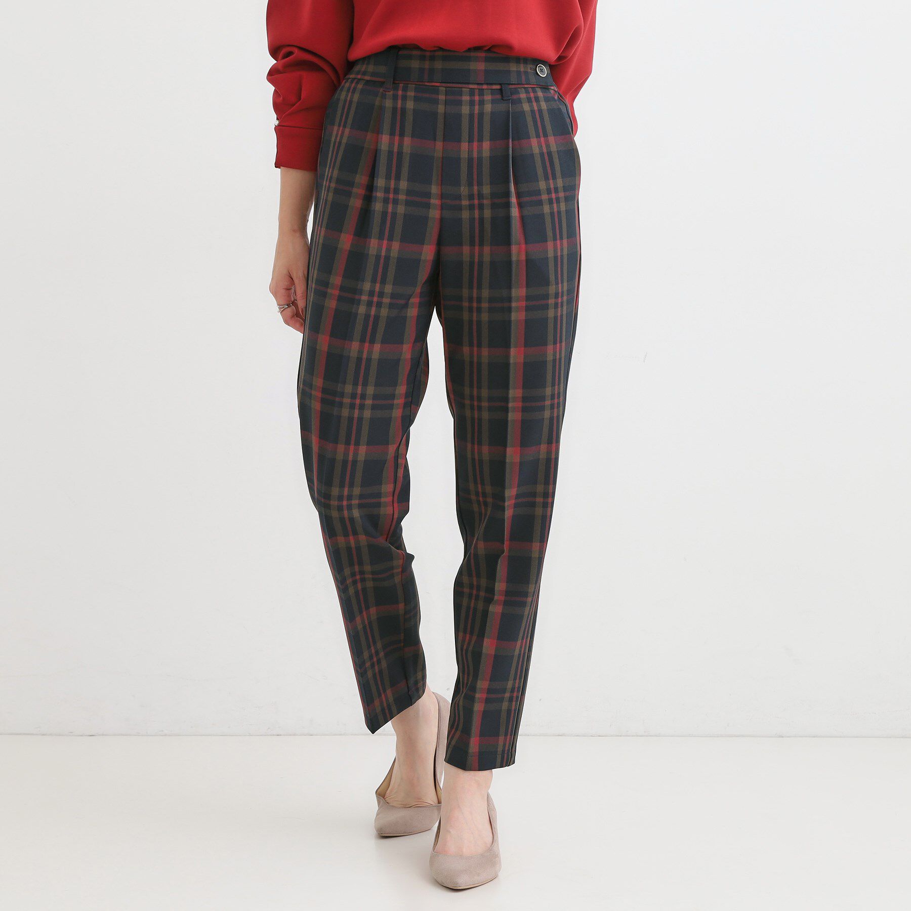 SHOO･LA･RUE「【S-LL/チェック柄アソート】脚のラインをきれいに見せる タックテーパードパンツ」|その他|