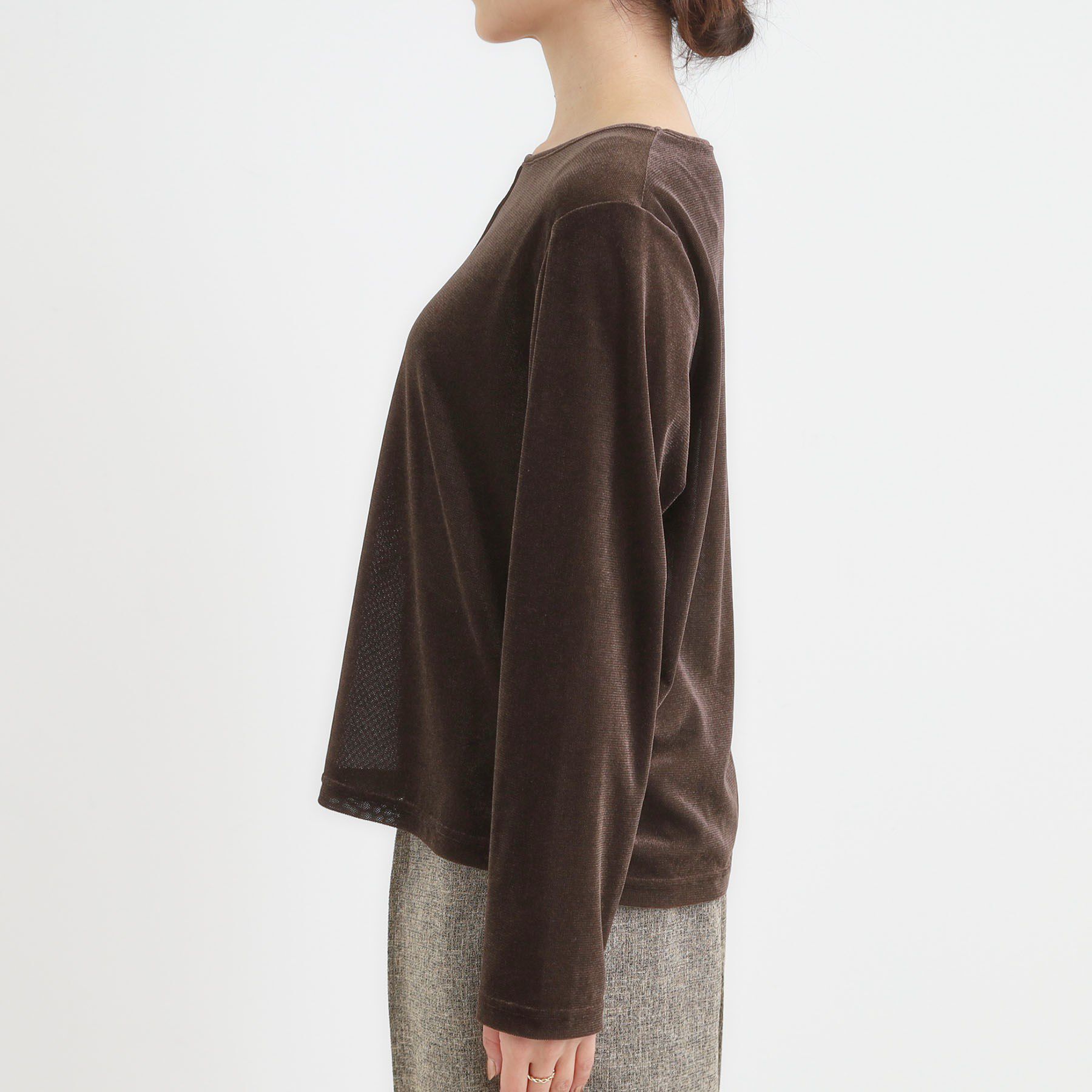 SHOO･LA･RUE「【洗える/S-LL】上品見え ベロア調シアートップス」|Tシャツ・カットソー|