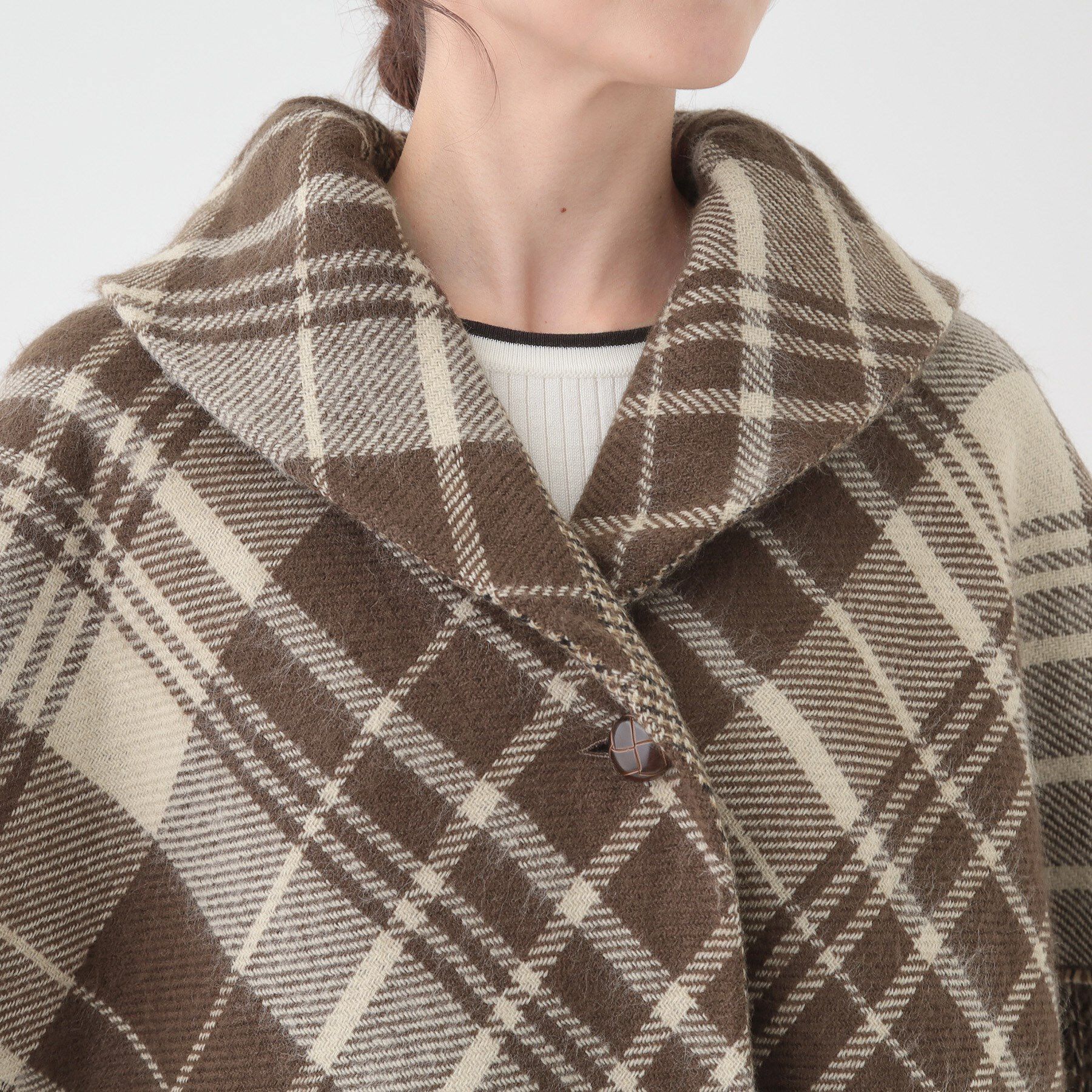 SHOO･LA･RUE「【リバーシブル】襟元ギャザー チェックポンチョ」|ポンチョ・ケープ|