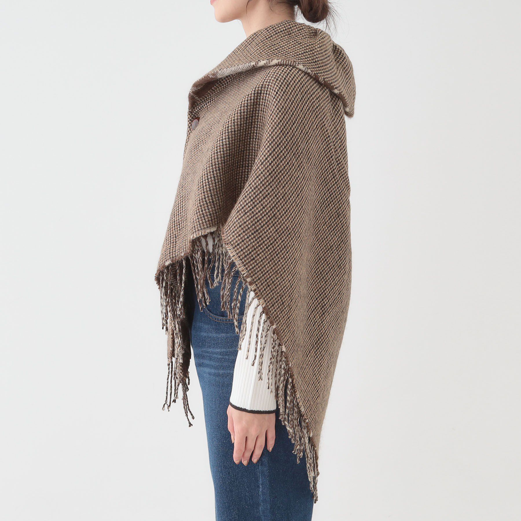 SHOO･LA･RUE「【リバーシブル】襟元ギャザー チェックポンチョ」|ポンチョ・ケープ|