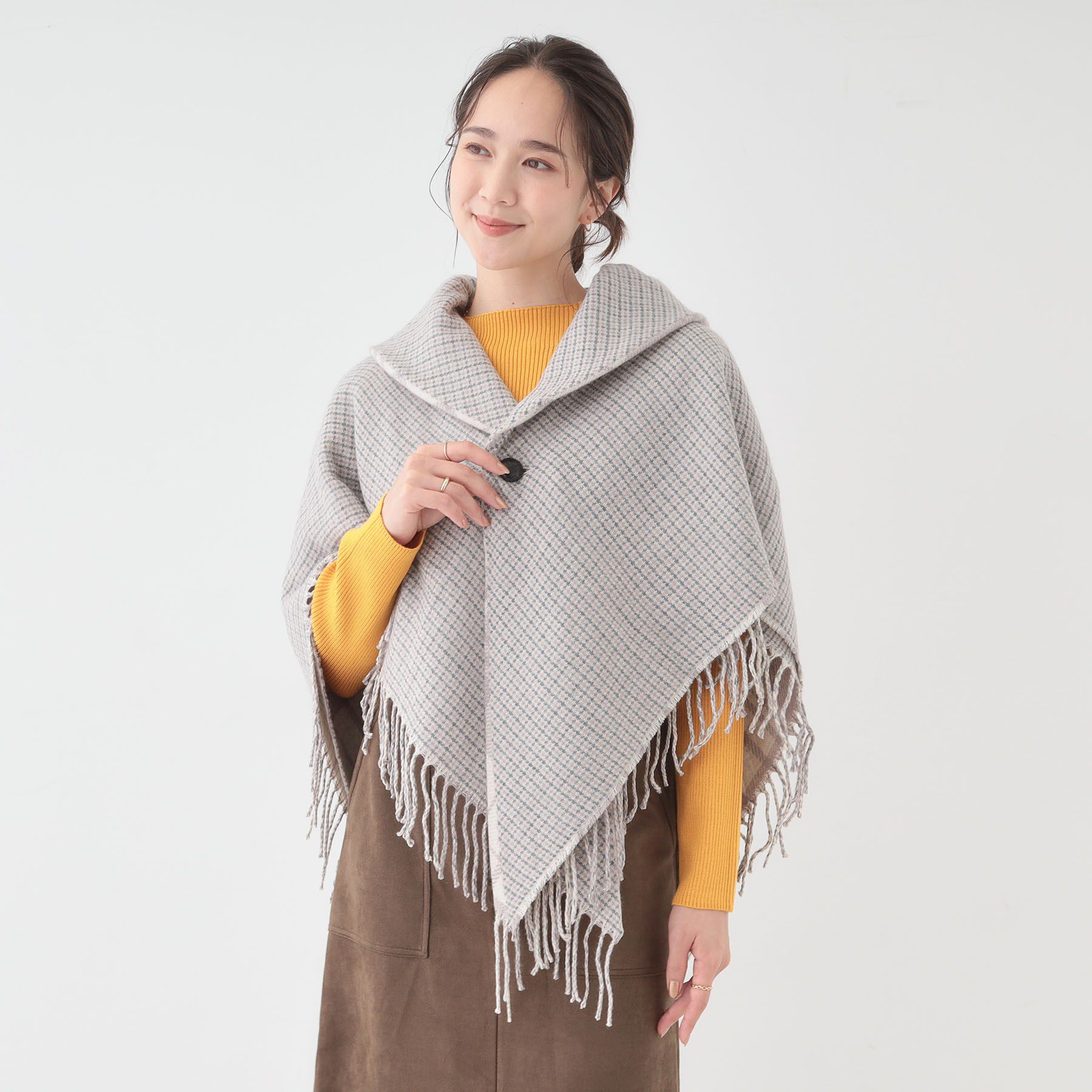 SHOO･LA･RUE「【リバーシブル】襟元ギャザー チェックポンチョ」|ポンチョ・ケープ|