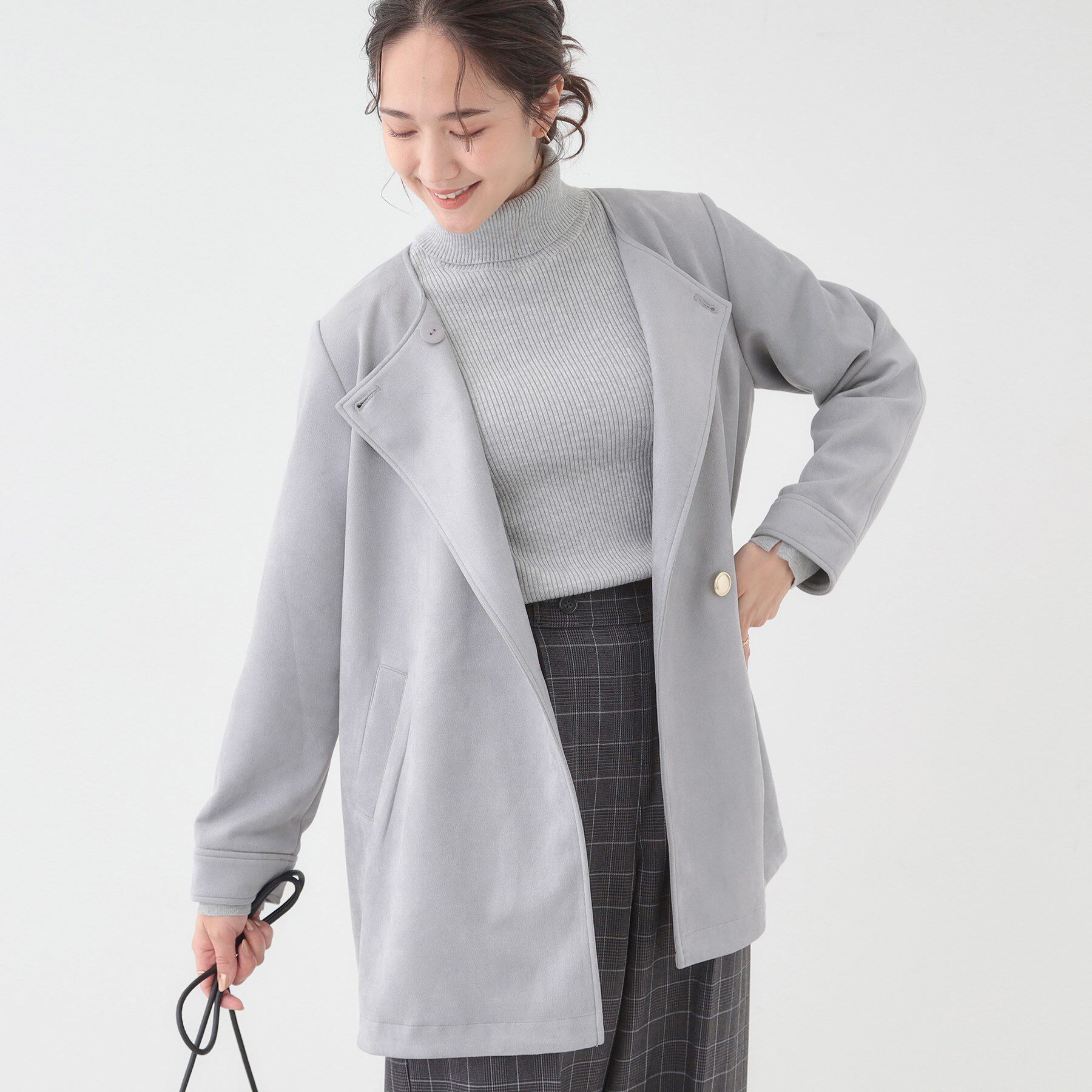 SHOO･LA･RUE「【S-LL】上品さを纏う やわらかフェイクスエード ミドル丈ブルゾン」|ブルゾン・スタジャン|ブルー(091)