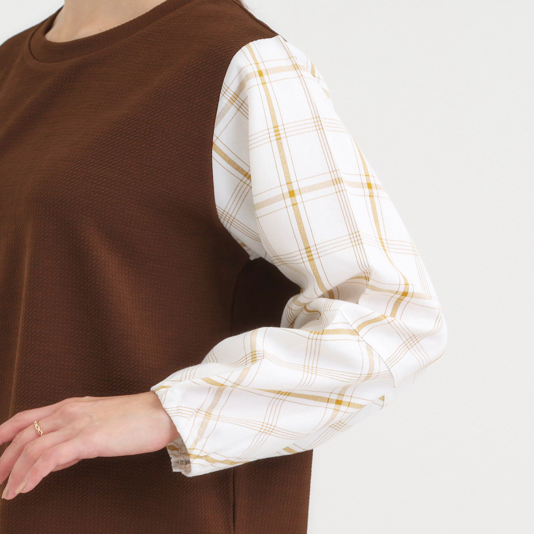 SHOO･LA･RUE「【S-LL】1枚できまる お袖チェック 異素材使いトップス」|シャツ・ブラウス|