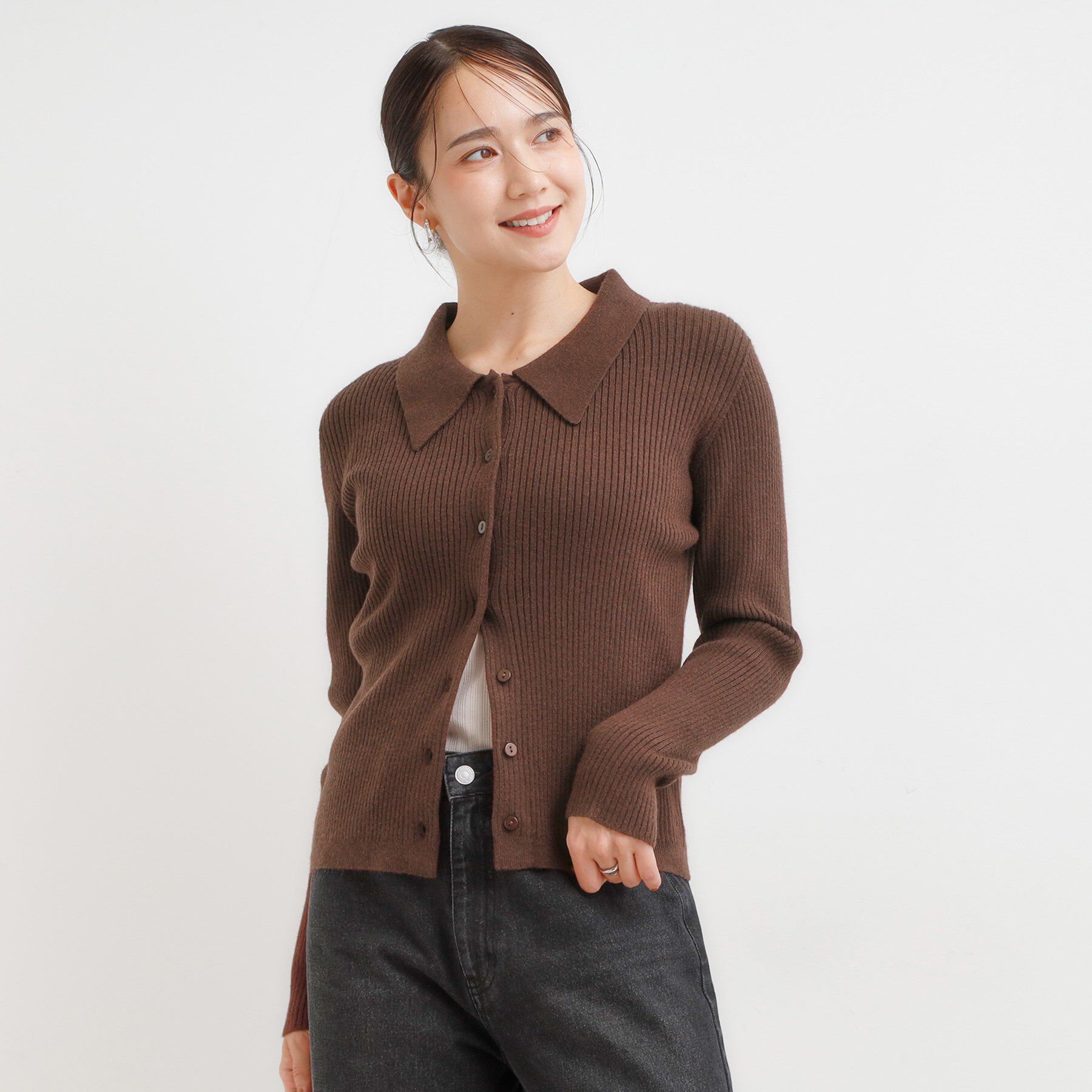 SHOO･LA･RUE「カジュアルながらも上品な 襟付きリブニット」|ニット・セーター|