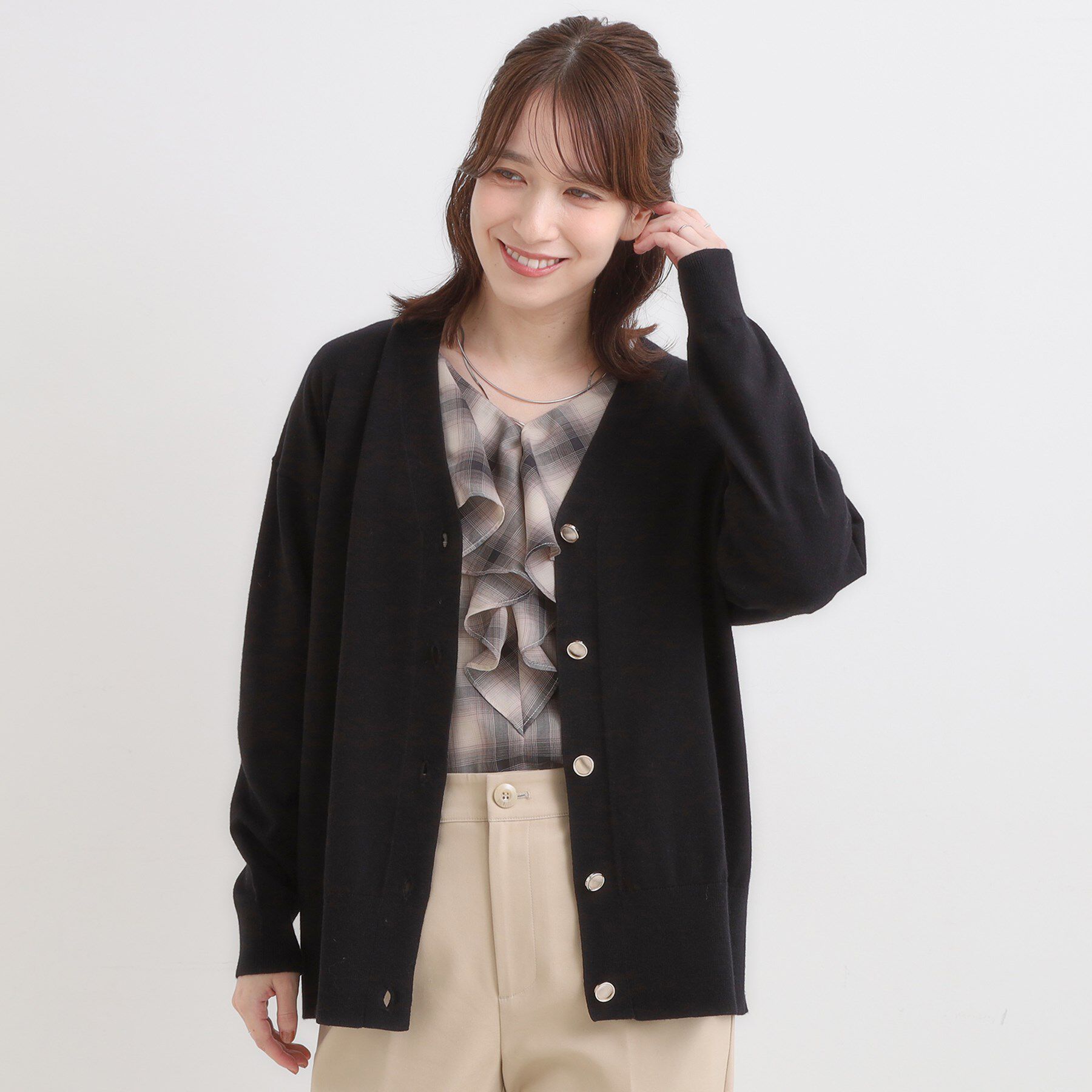 SHOO･LA･RUE「【洗える】もちもち ミドル丈ニットカーディガン」|カーディガン|