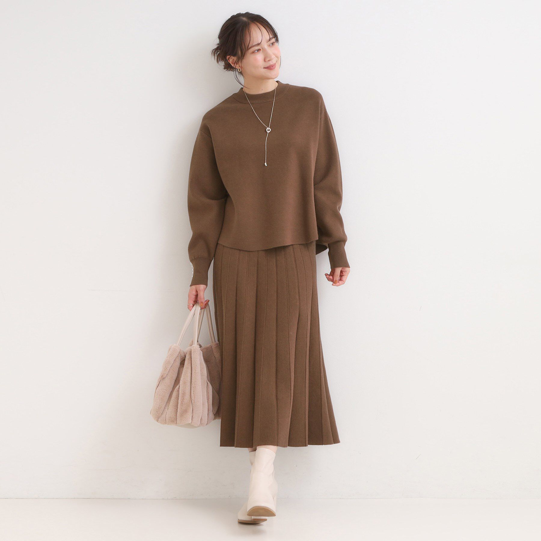 SHOO･LA･RUE「【セットアップ可/S-LL】インせず着られる 洗えるもちもち裾ラウンドニット」|ニット・セーター|