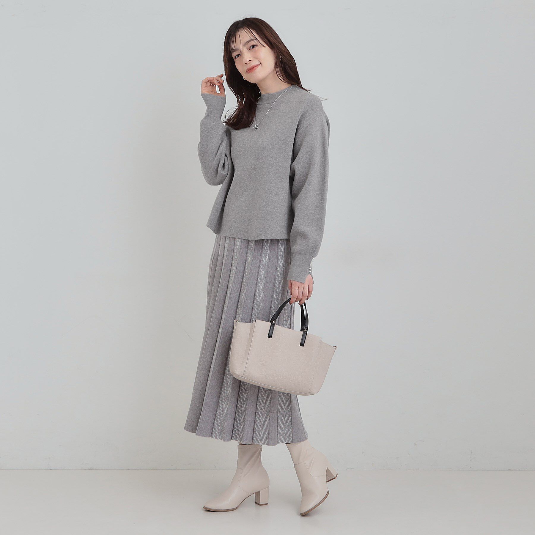 SHOO･LA･RUE「【セットアップ可/S-LL】インせず着られる 洗えるもちもち裾ラウンドニット」|ニット・セーター|