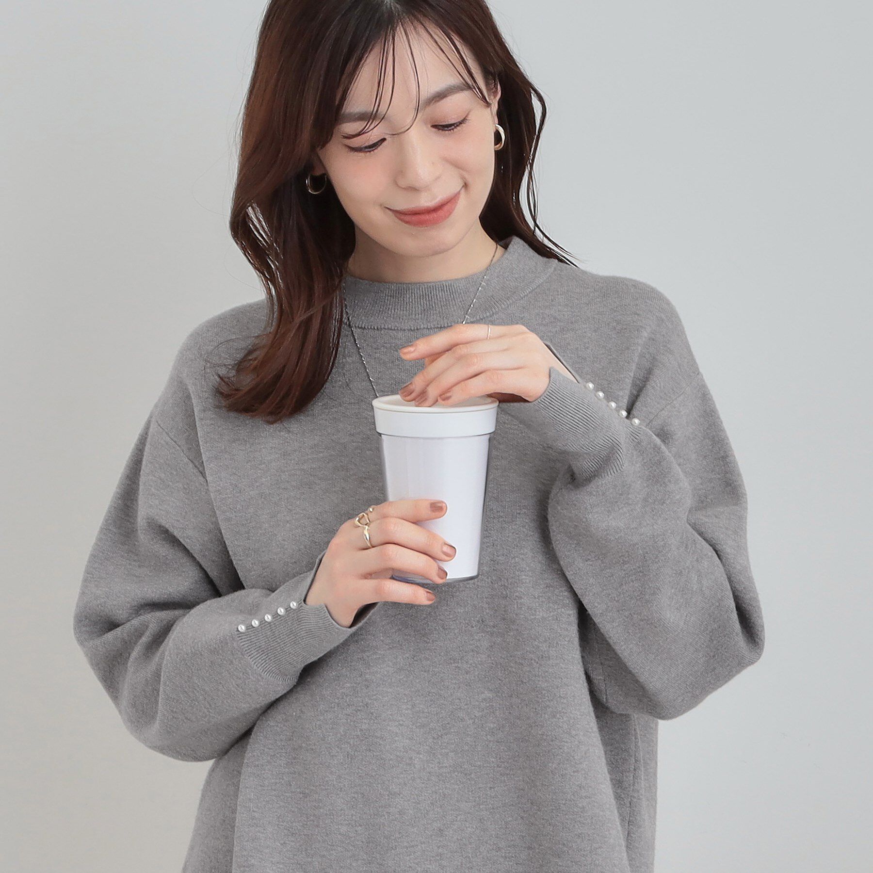 SHOO･LA･RUE「【セットアップ可/S-LL】インせず着られる 洗えるもちもち裾ラウンドニット」|ニット・セーター|グレー(012)