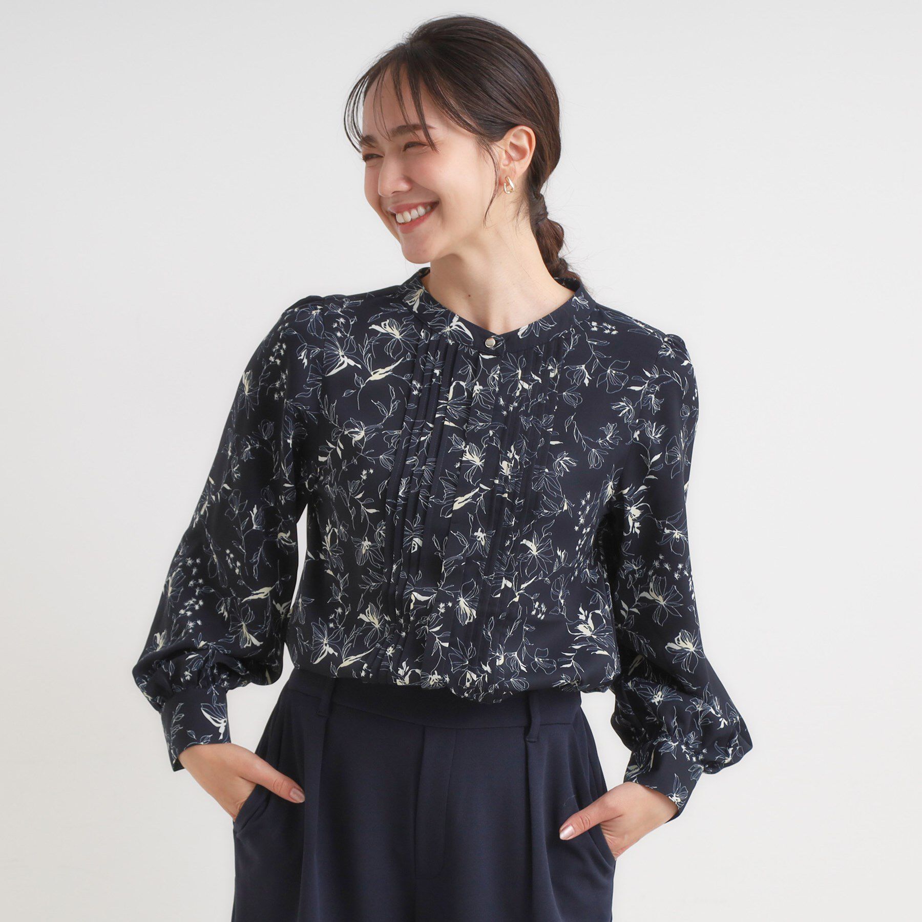 SHOO･LA･RUE「【セットアップ可】ピンタックバンドカラーブラウス」|シャツ・ブラウス|