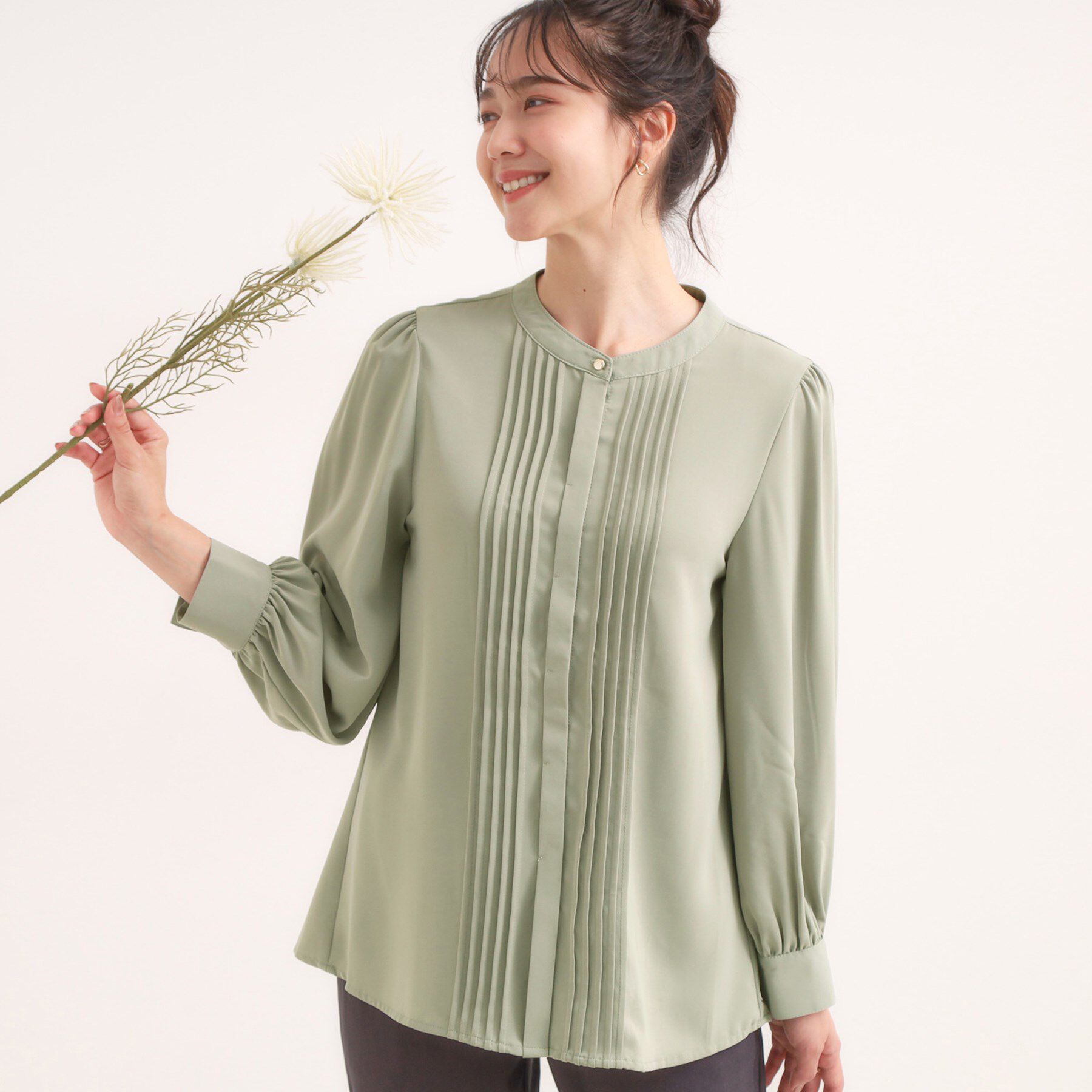 SHOO･LA･RUE「【セットアップ可】ピンタックバンドカラーブラウス」|シャツ・ブラウス|ミントグリーン(02
