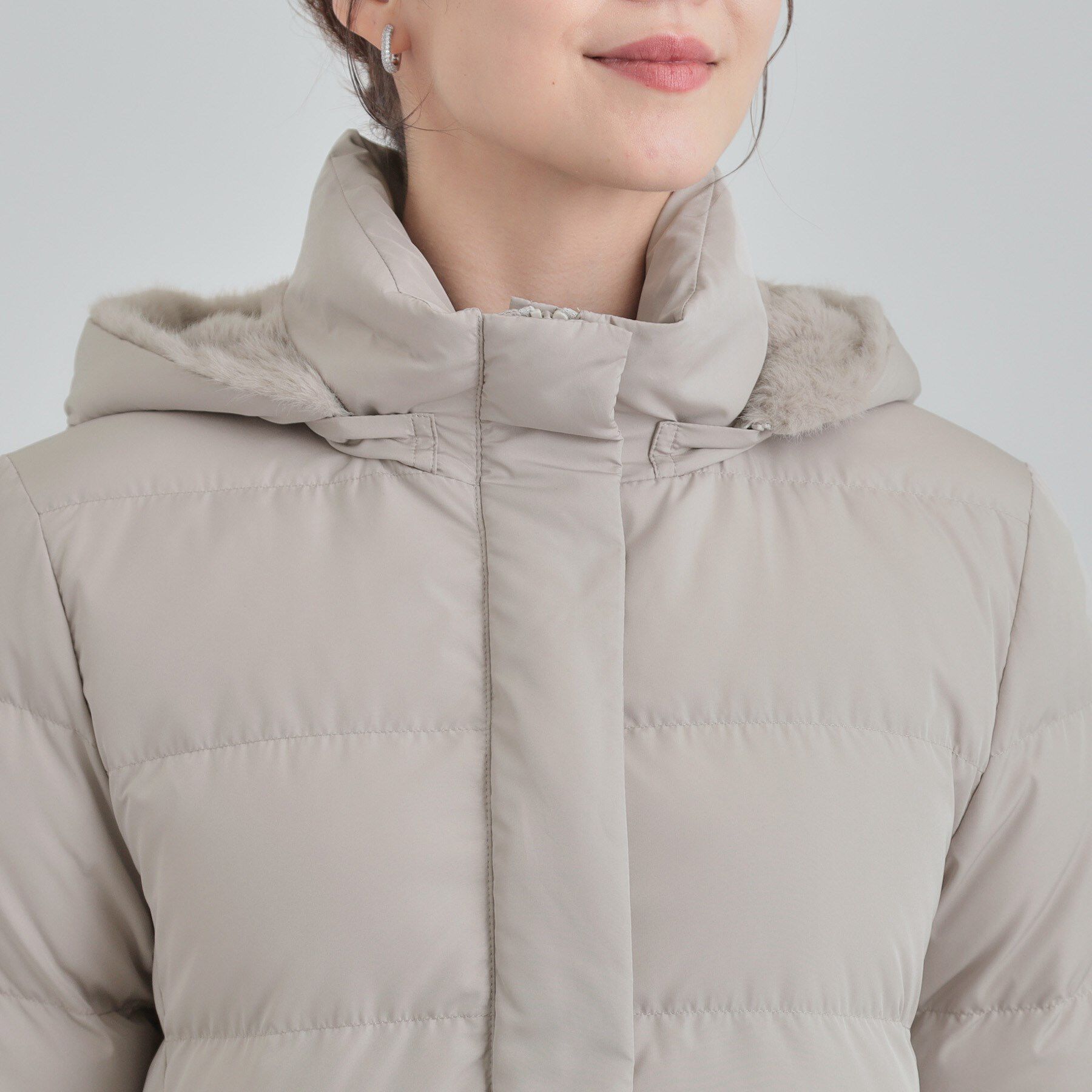 SHOO･LA･RUE「【洗濯機可/撥水】フェイクファーフード ロングダウン」|ダウン|