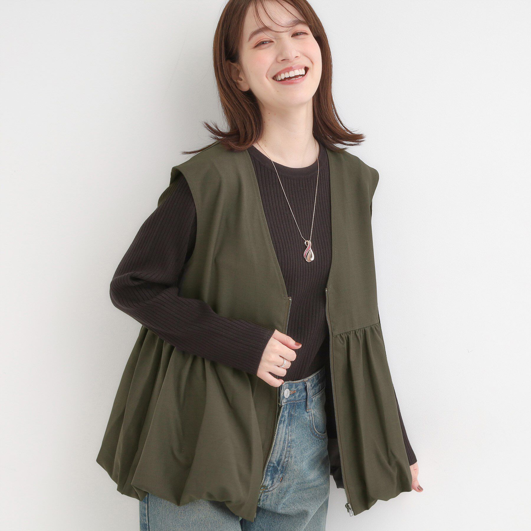 SHOO･LA･RUE「美シルエットが大人かわいい 裾バルーンシルエットジレ」|ベスト・ジレ|ブラウン(043)