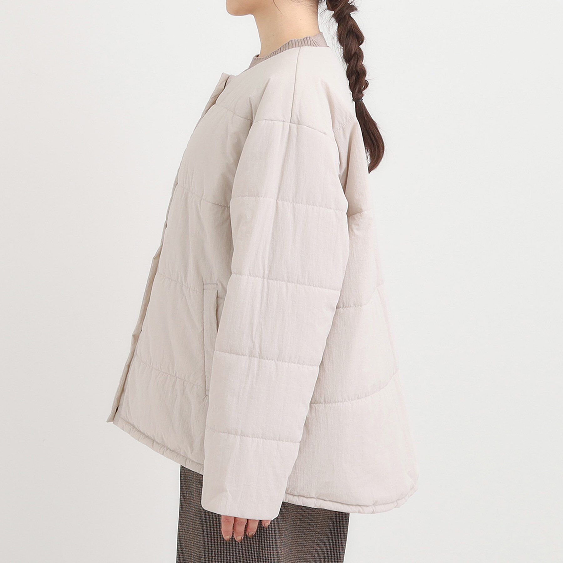 SHOO･LA･RUE「【洗濯機可/撥水/リバーシブル】 ノーカラー中綿ブルゾン」|ブルゾン・スタジャン|