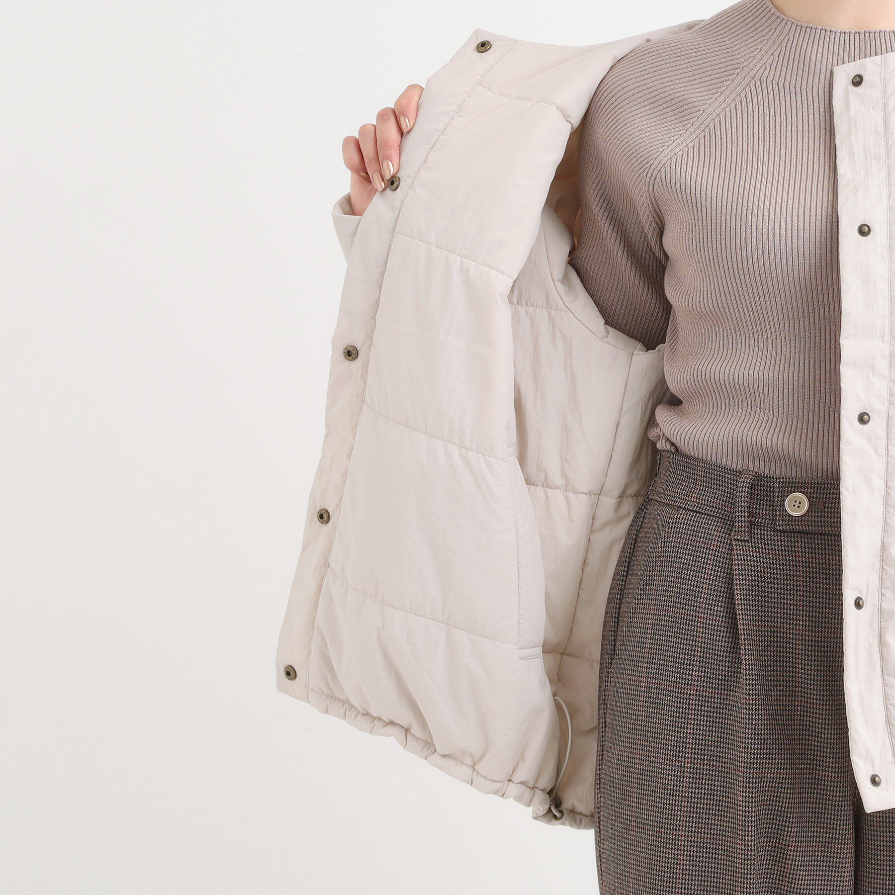 SHOO･LA･RUE「【洗濯機可/撥水/リバーシブル】 ノーカラー中綿ブルゾン」|ブルゾン・スタジャン|