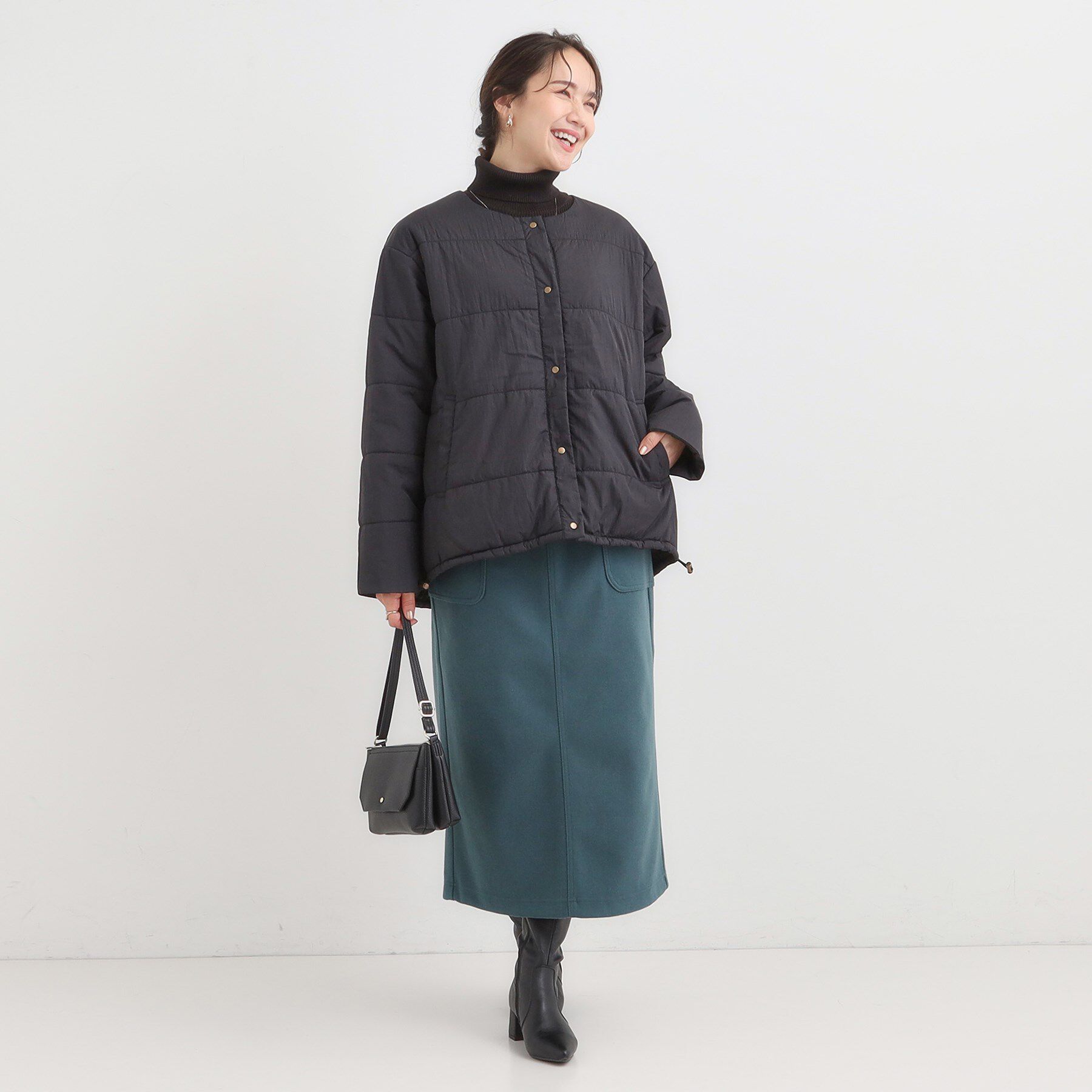 SHOO･LA･RUE「【洗濯機可/撥水/リバーシブル】 ノーカラー中綿ブルゾン」|ブルゾン・スタジャン|