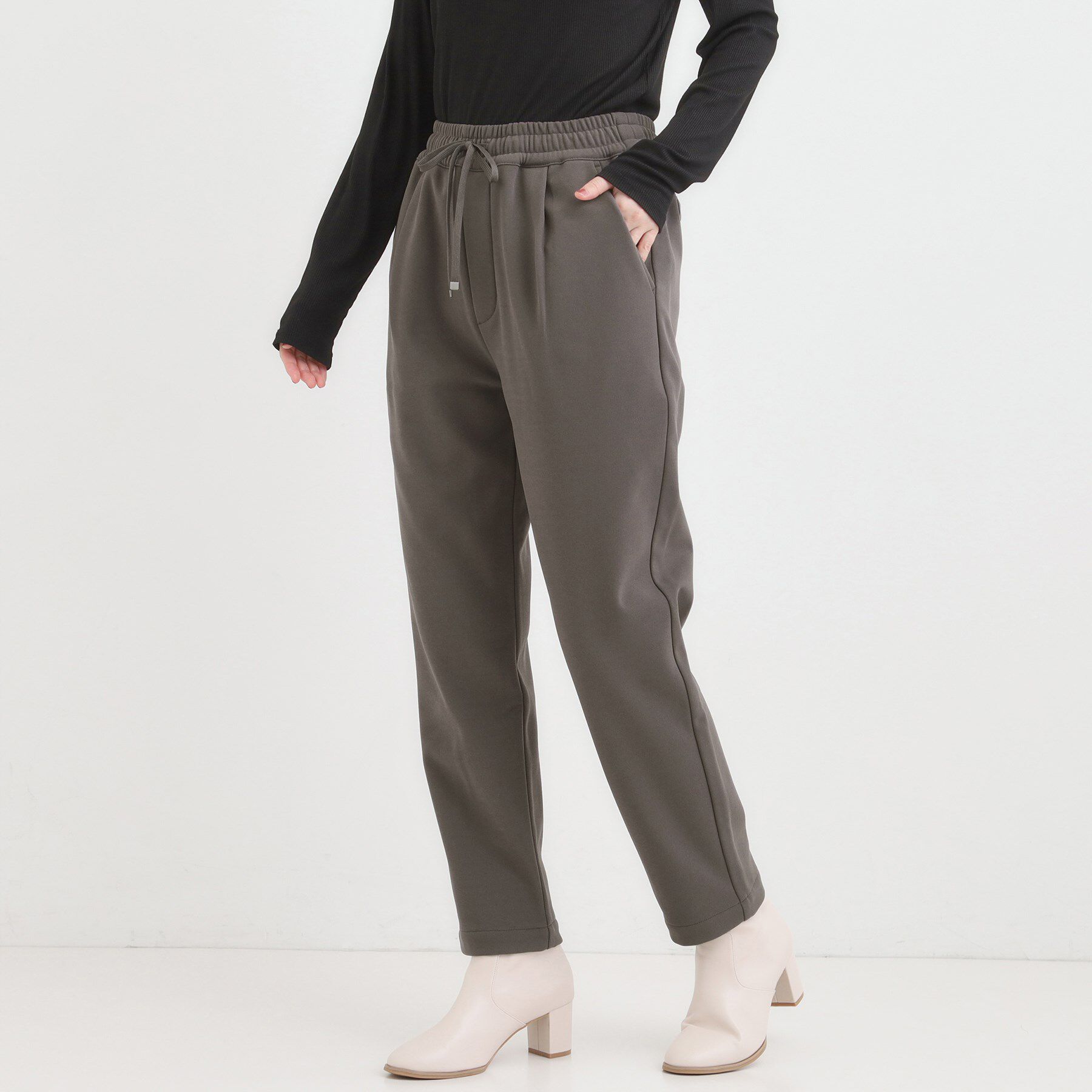 SHOO･LA･RUE「【S-LL/股上深め】裏起毛スマートイージーパンツ」|その他|チャコールグレー(0