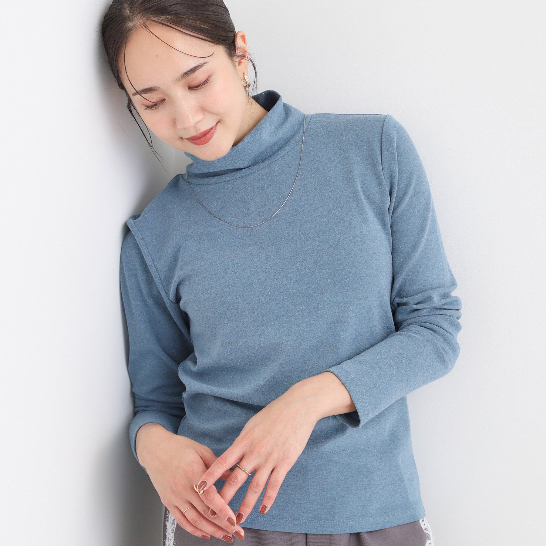 SHOO･LA･RUE「ラメスムースハイネックインナー」|Tシャツ・カットソー|ブルー(092)