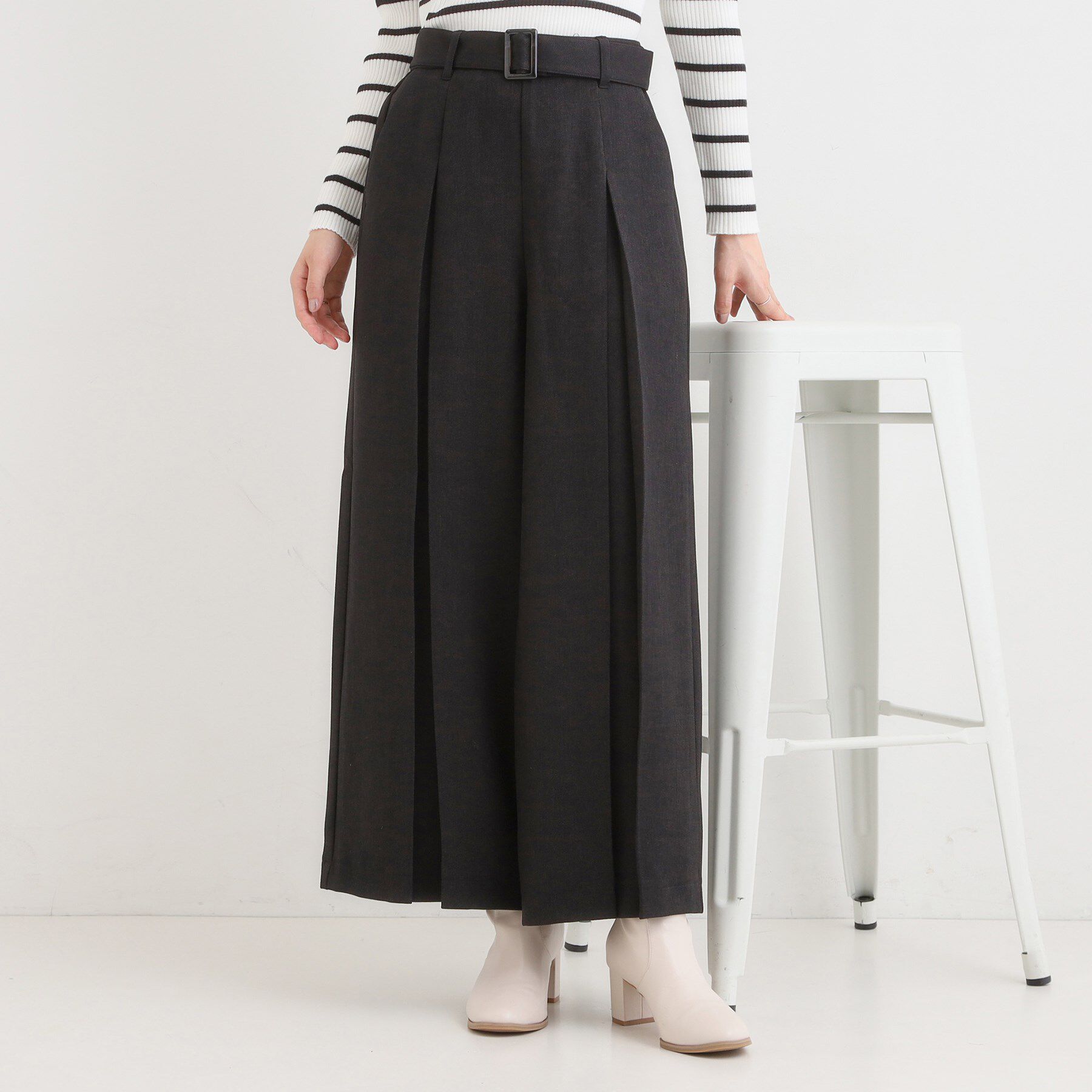 SHOO･LA･RUE「【着丈選べる/S-LL】大人のきれいめスタイルに ベルト付きワイドパンツ」|その他|ブラック(019)