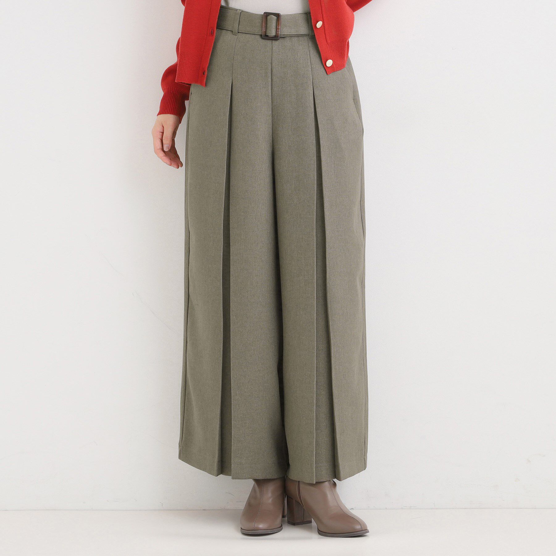 SHOO･LA･RUE「【着丈選べる/S-LL】大人のきれいめスタイルに ベルト付きワイドパンツ」|その他|モカブラウン(042