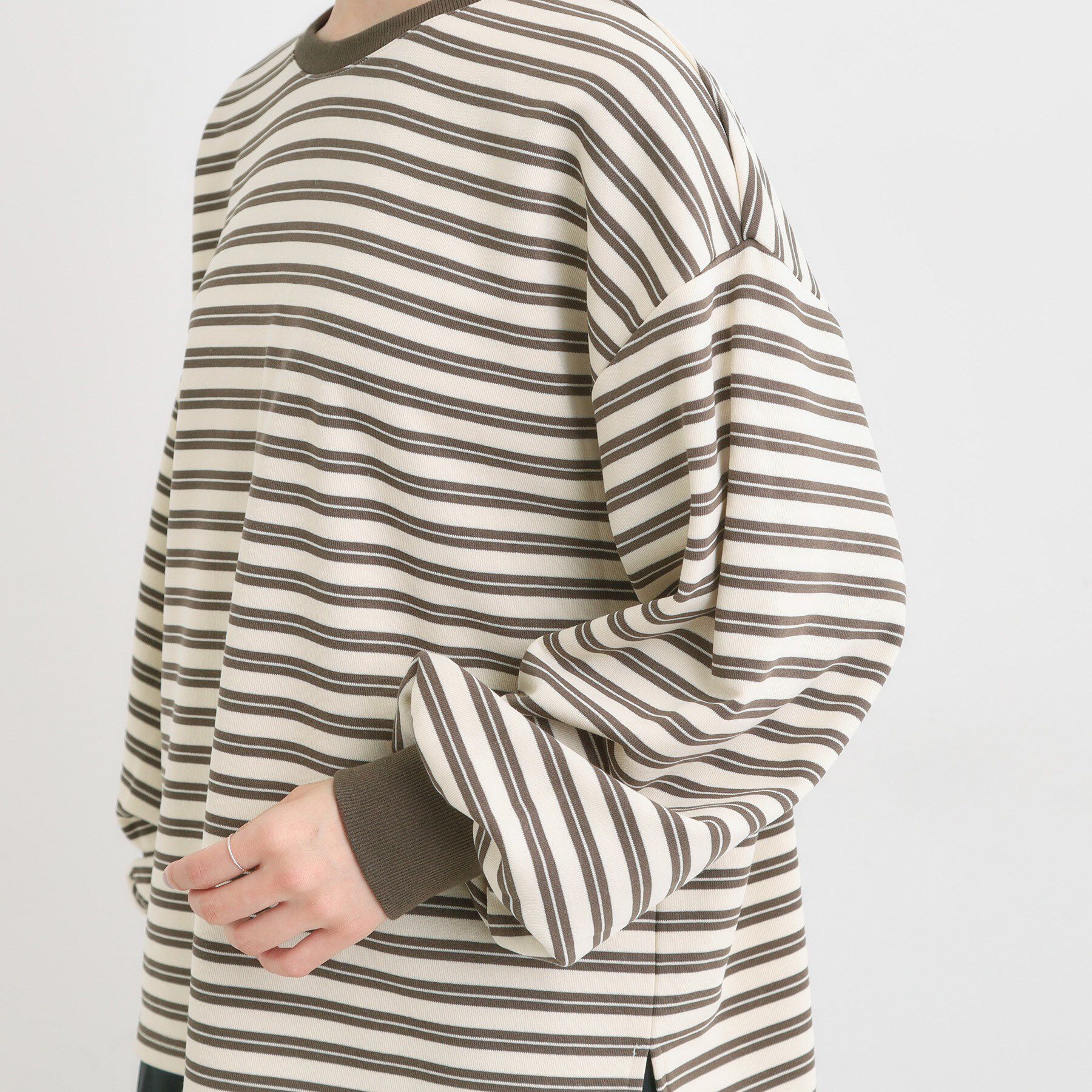 SHOO･LA･RUE「【S-LL/洗濯機可】マルチボーダー ミニ裏毛トップス」|Tシャツ・カットソー|