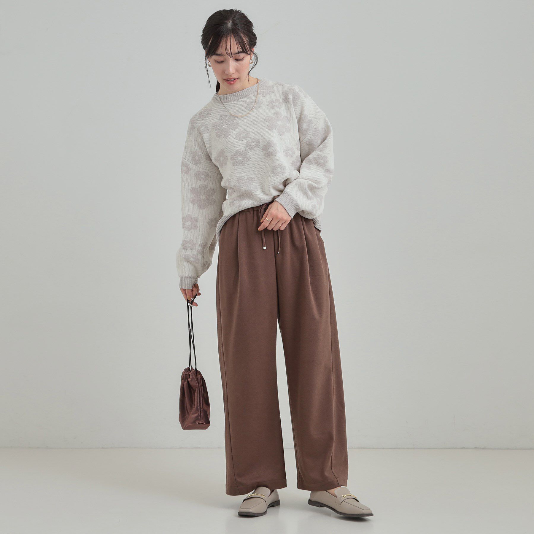 SHOO･LA･RUE「【S-LL】レトロ感漂う デイジー柄 総柄ニット」|ニット・セーター|