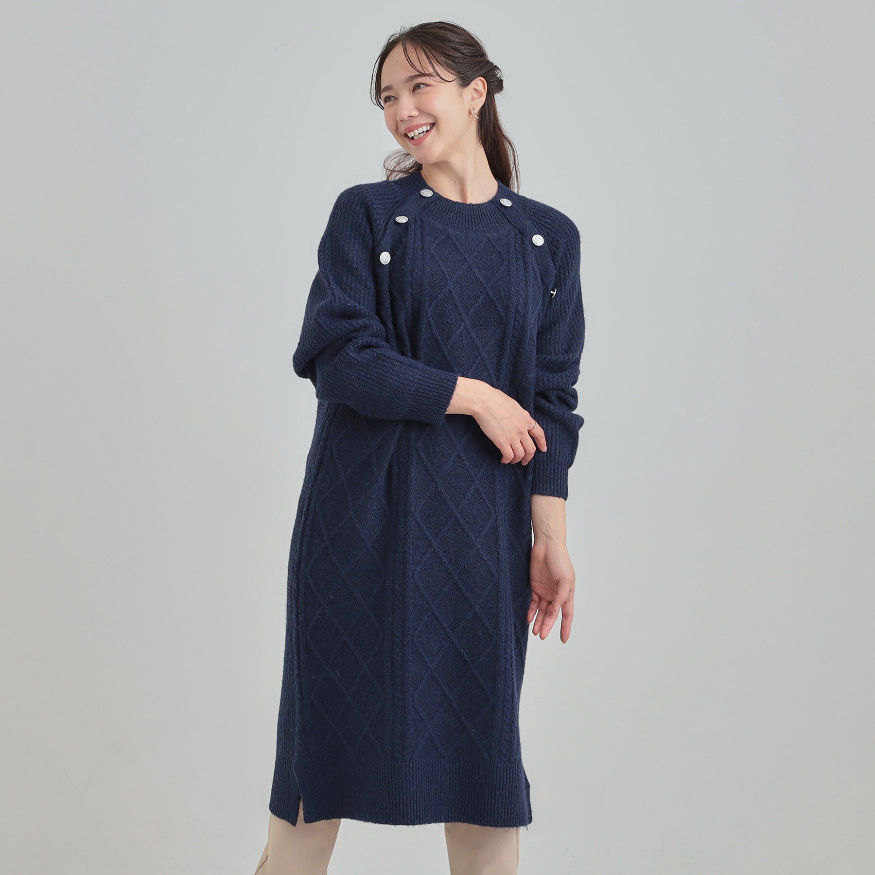 SHOO･LA･RUE「【着丈選べる】ケーブル柄ニットワンピース」|ワンピース|