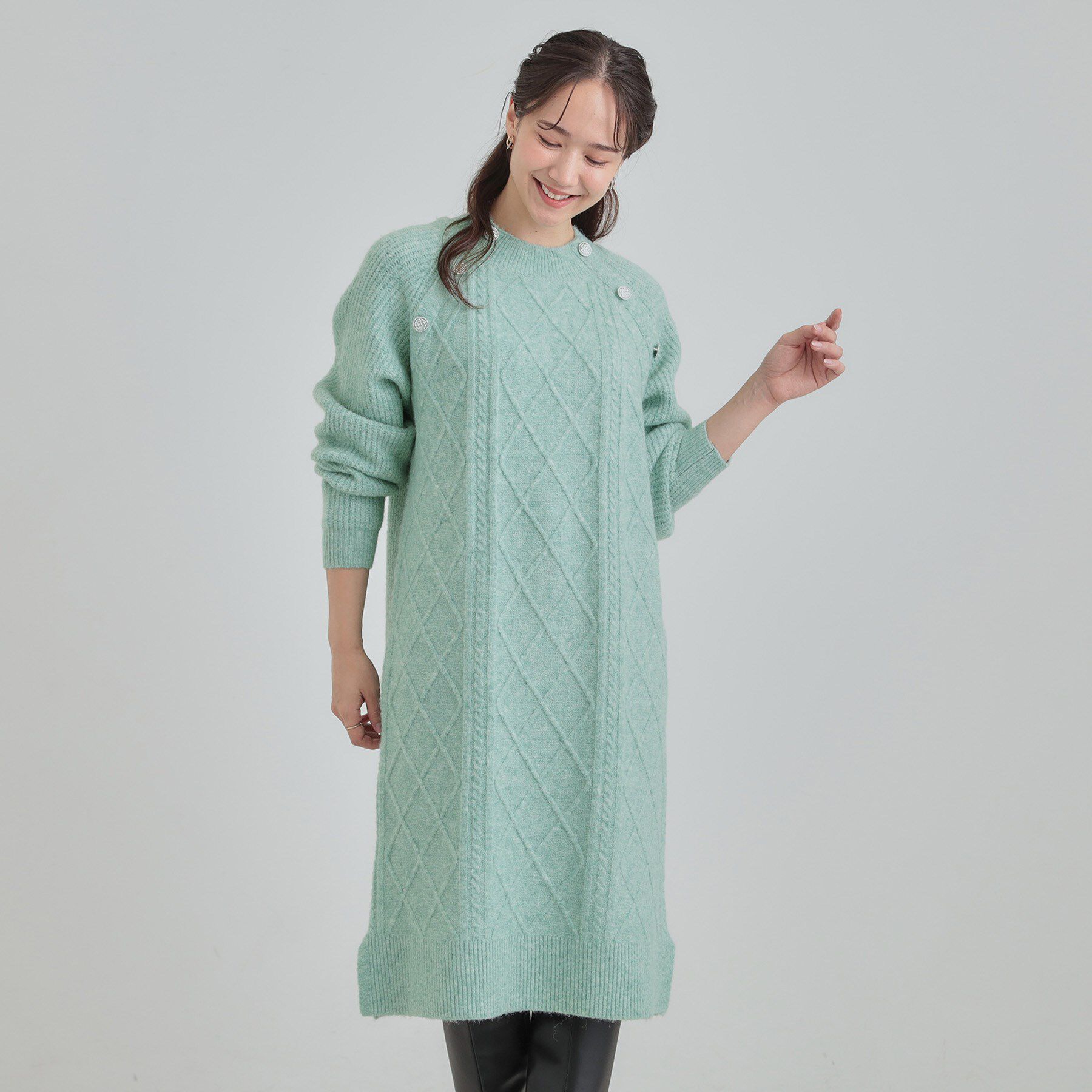 SHOO･LA･RUE「【着丈選べる】ケーブル柄ニットワンピース」|ワンピース|