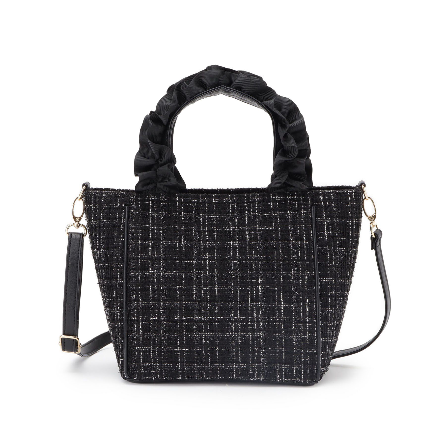 SHOO･LA･RUE「フリルハンドルツイードトートバッグ」|トートバッグ|