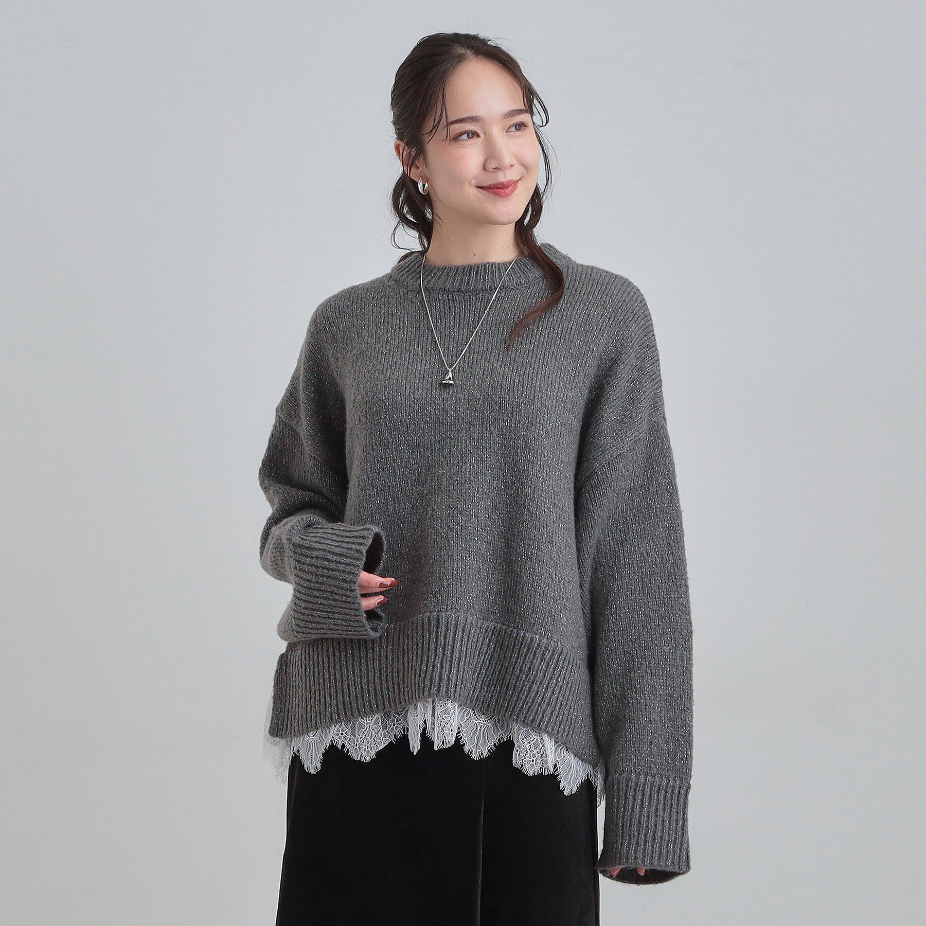 SHOO･LA･RUE「【S-LL】インせず着られる 裾レースラメニット」|ニット・セーター|