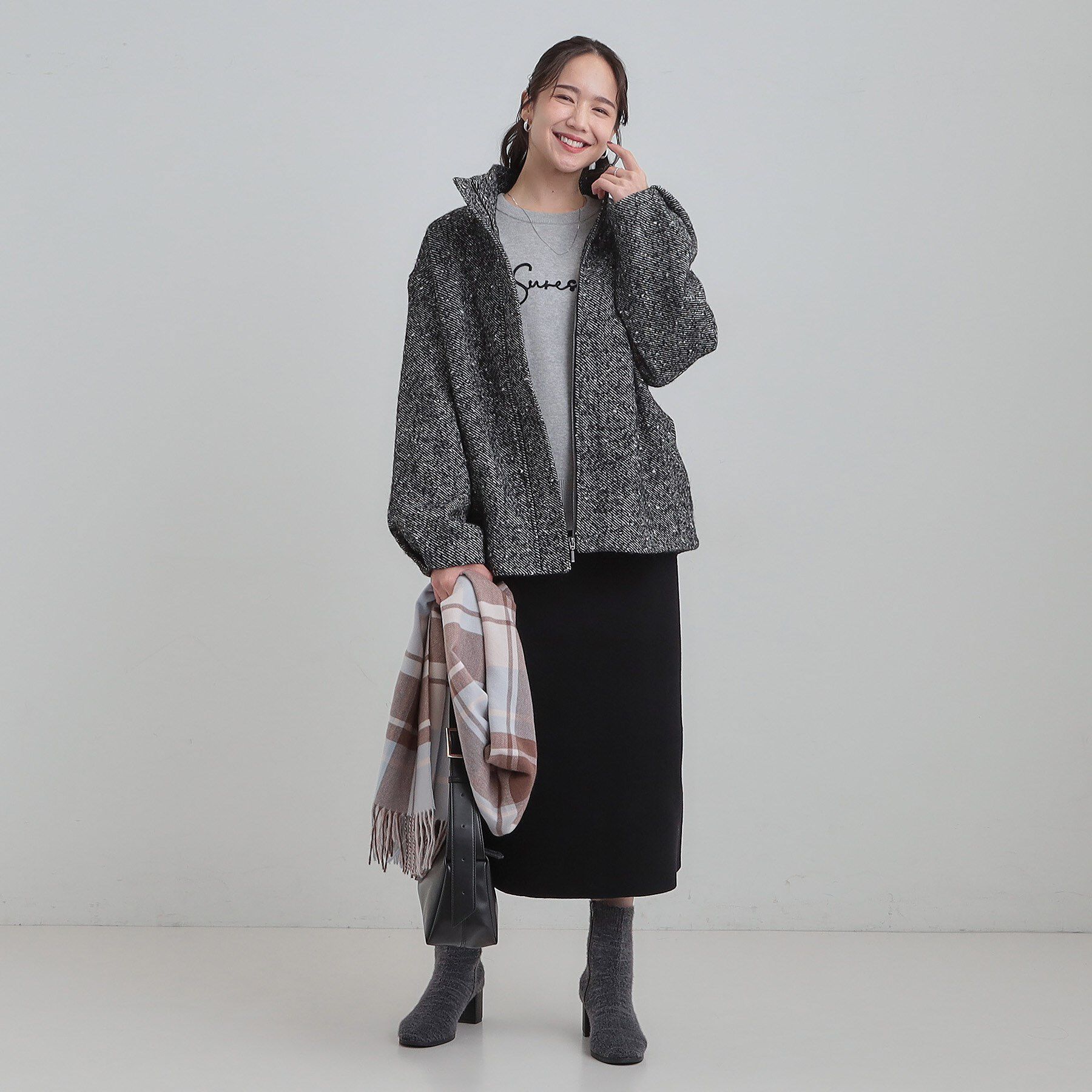 SHOO･LA･RUE「スタンドツイードブルゾン」|ブルゾン・スタジャン|