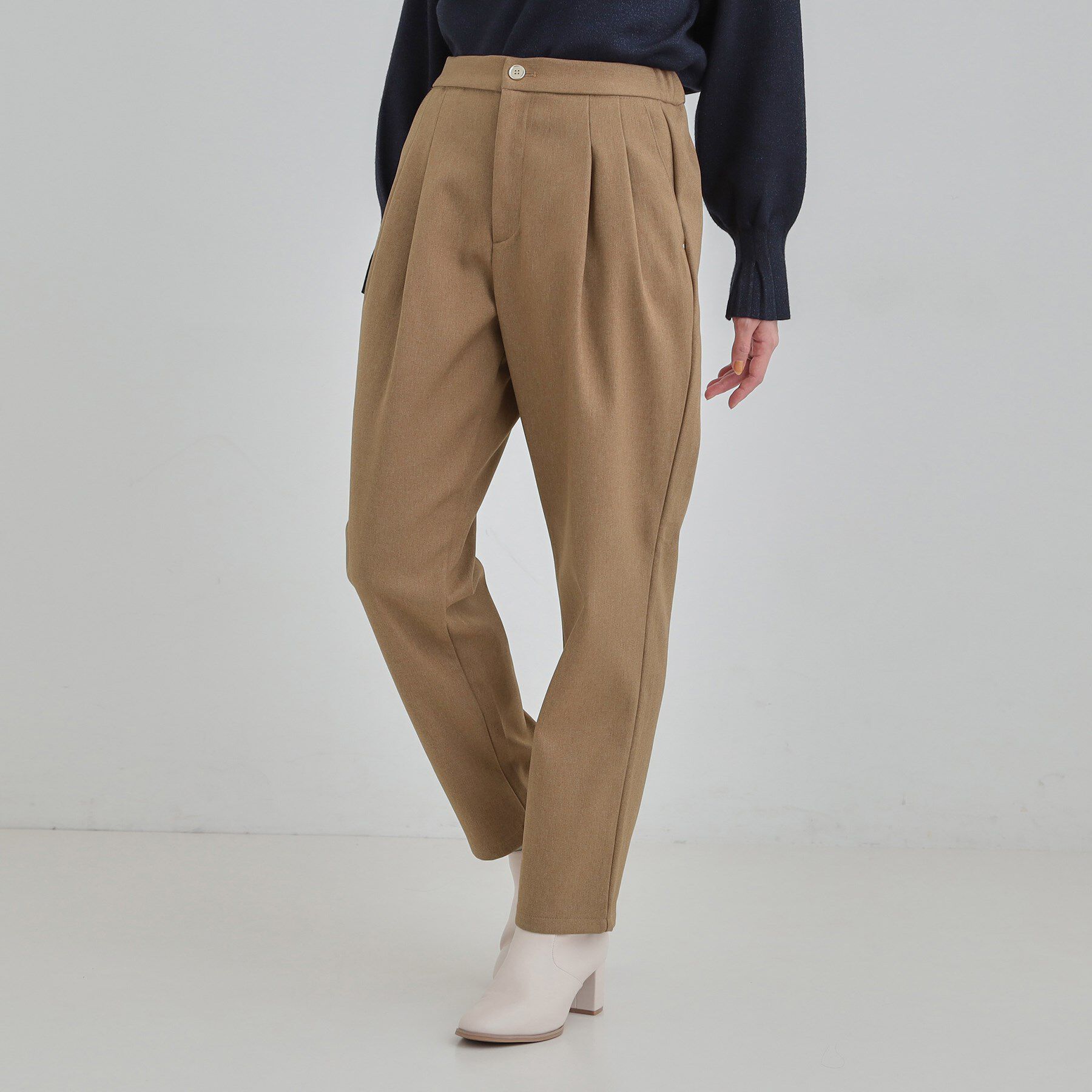 SHOO･LA･RUE「【あったか】ウールフィール 裏起毛テーパードパンツ」|その他|キャメルブラウン(0