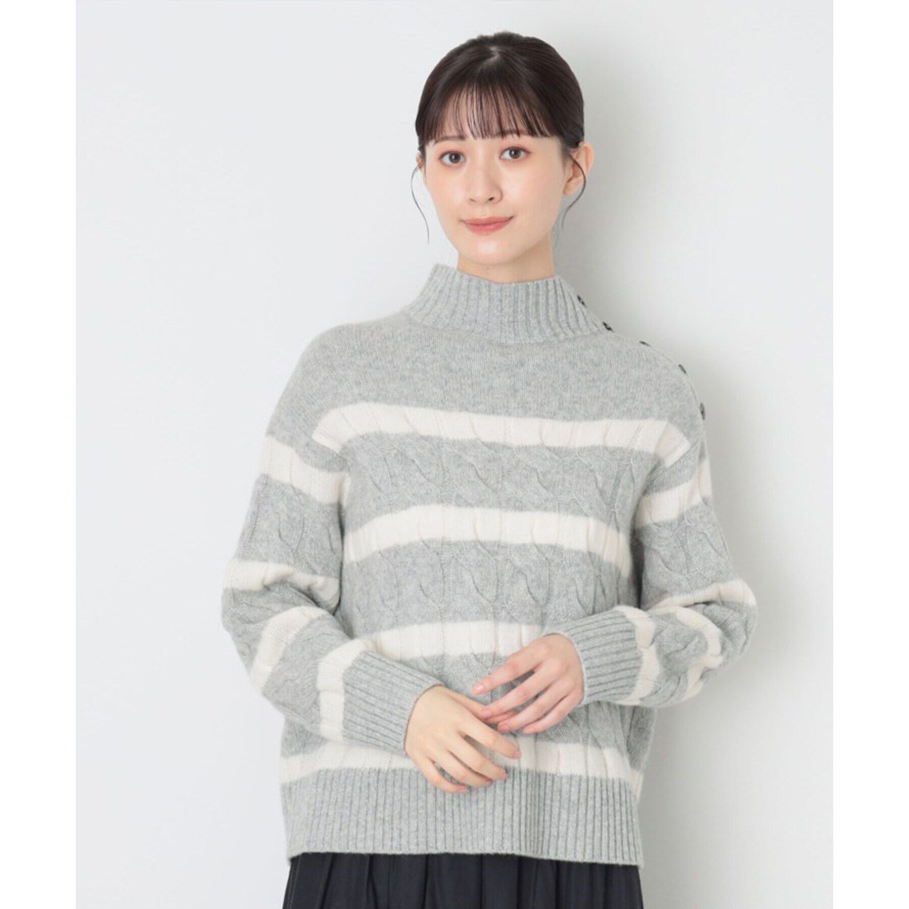 Dessin「【ハミルトンラムズウール・洗える】ケーブルボーダーニット（XS～L）」|ニット・セーター|