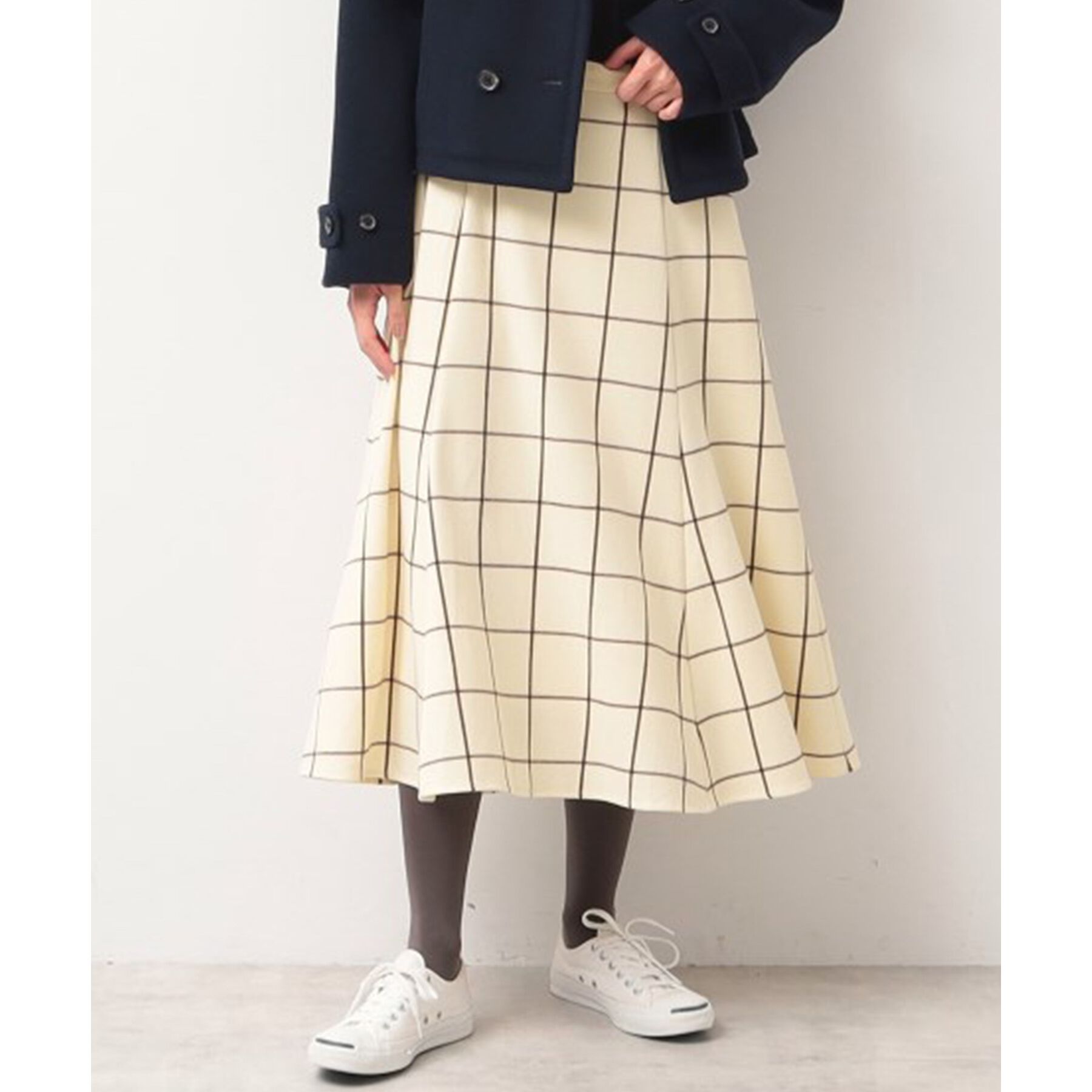 Dessin「【洗える】起毛チェック柄切替フレアースカート（XS～L）」|スカート|ホワイト(202)