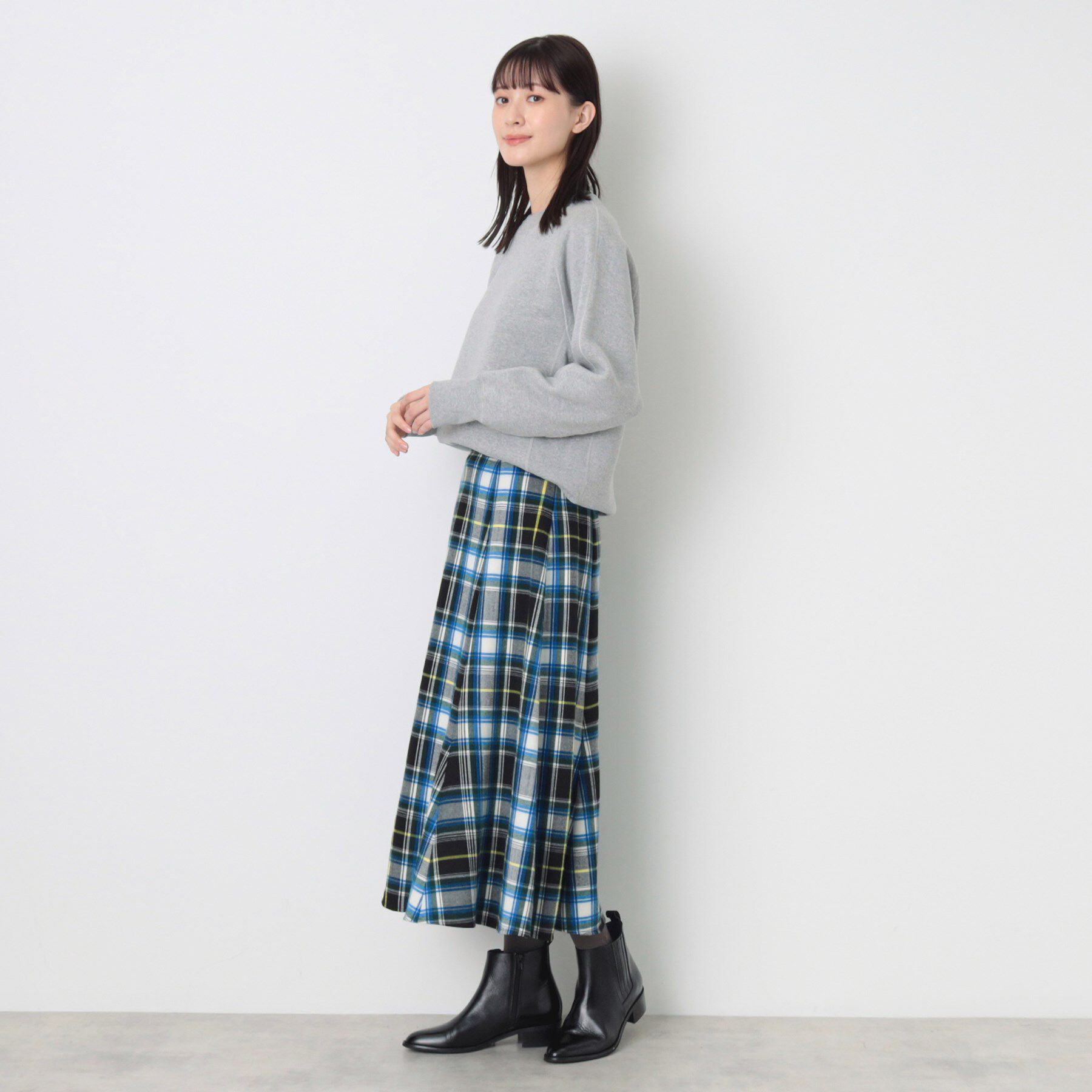 Dessin「【洗える】起毛チェック柄切替フレアースカート（XS～L）」|スカート|
