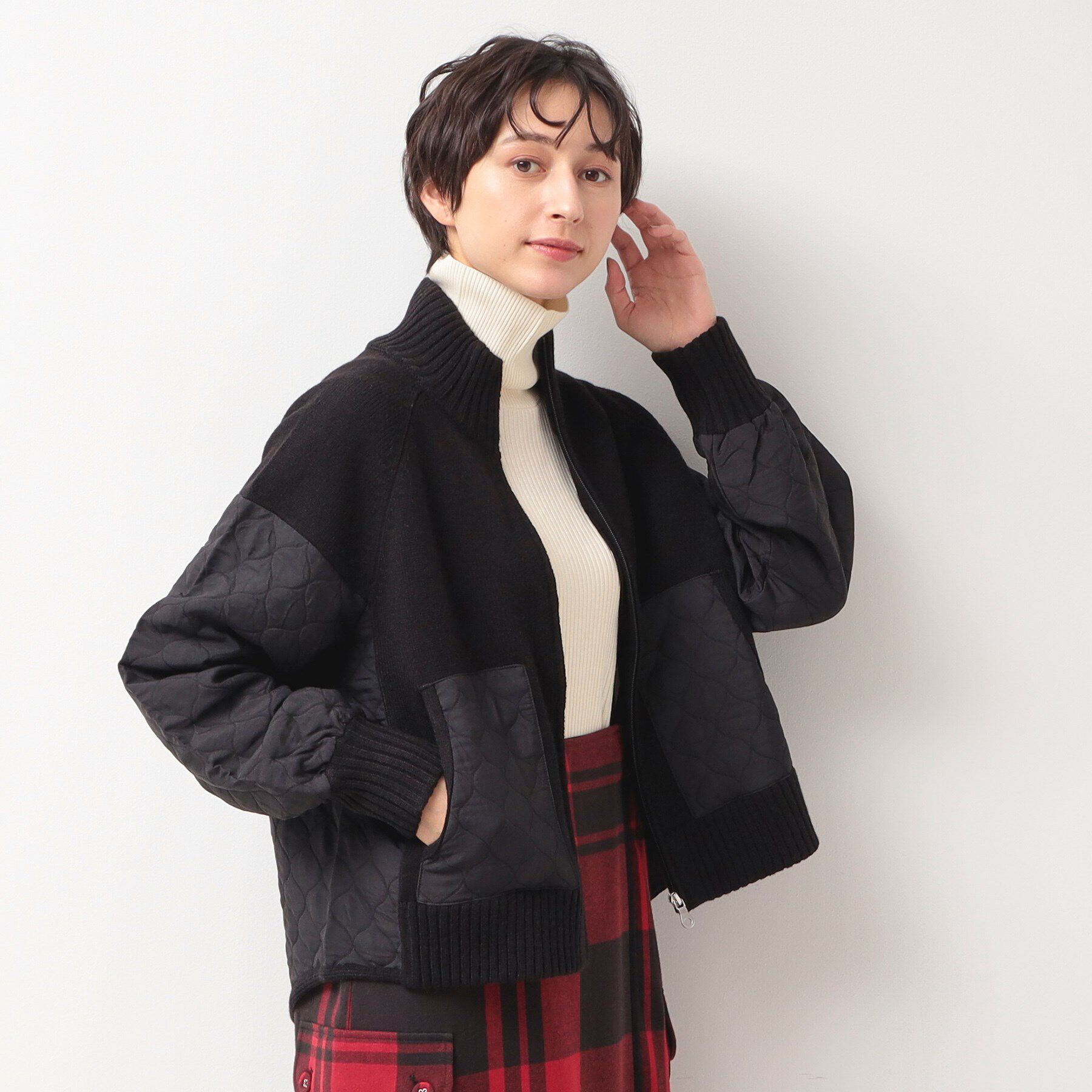 Dessin「【洗える】キルト付きジップアップカーディガン」|ブルゾン・スタジャン|