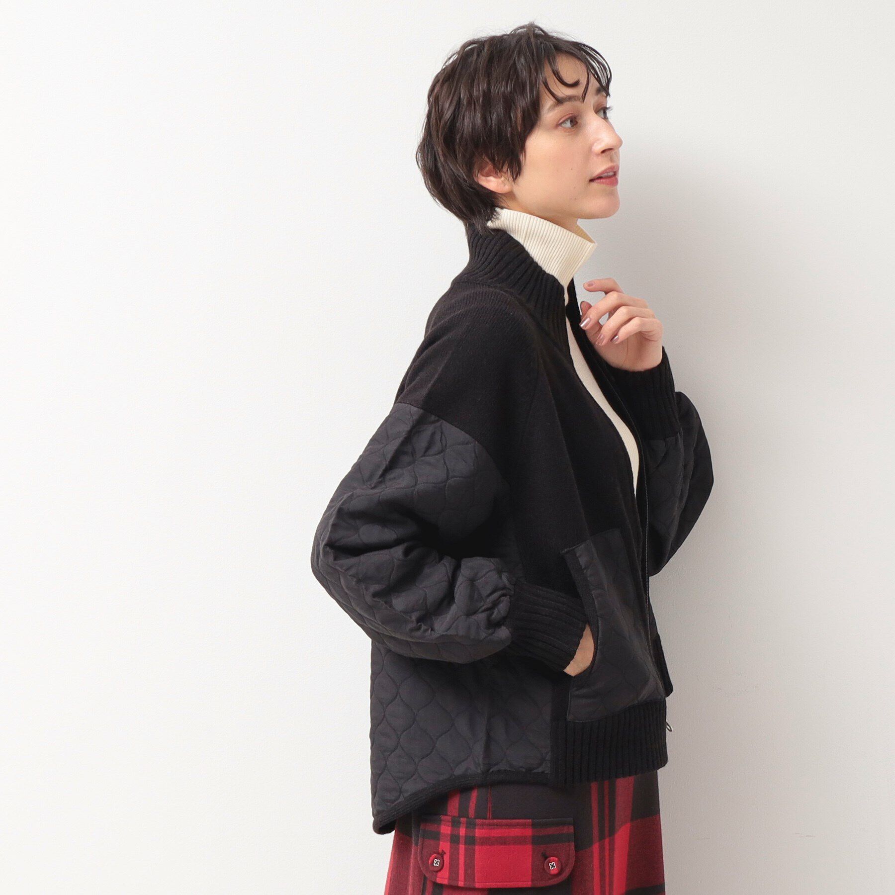 Dessin「【洗える】キルト付きジップアップカーディガン」|ブルゾン・スタジャン|